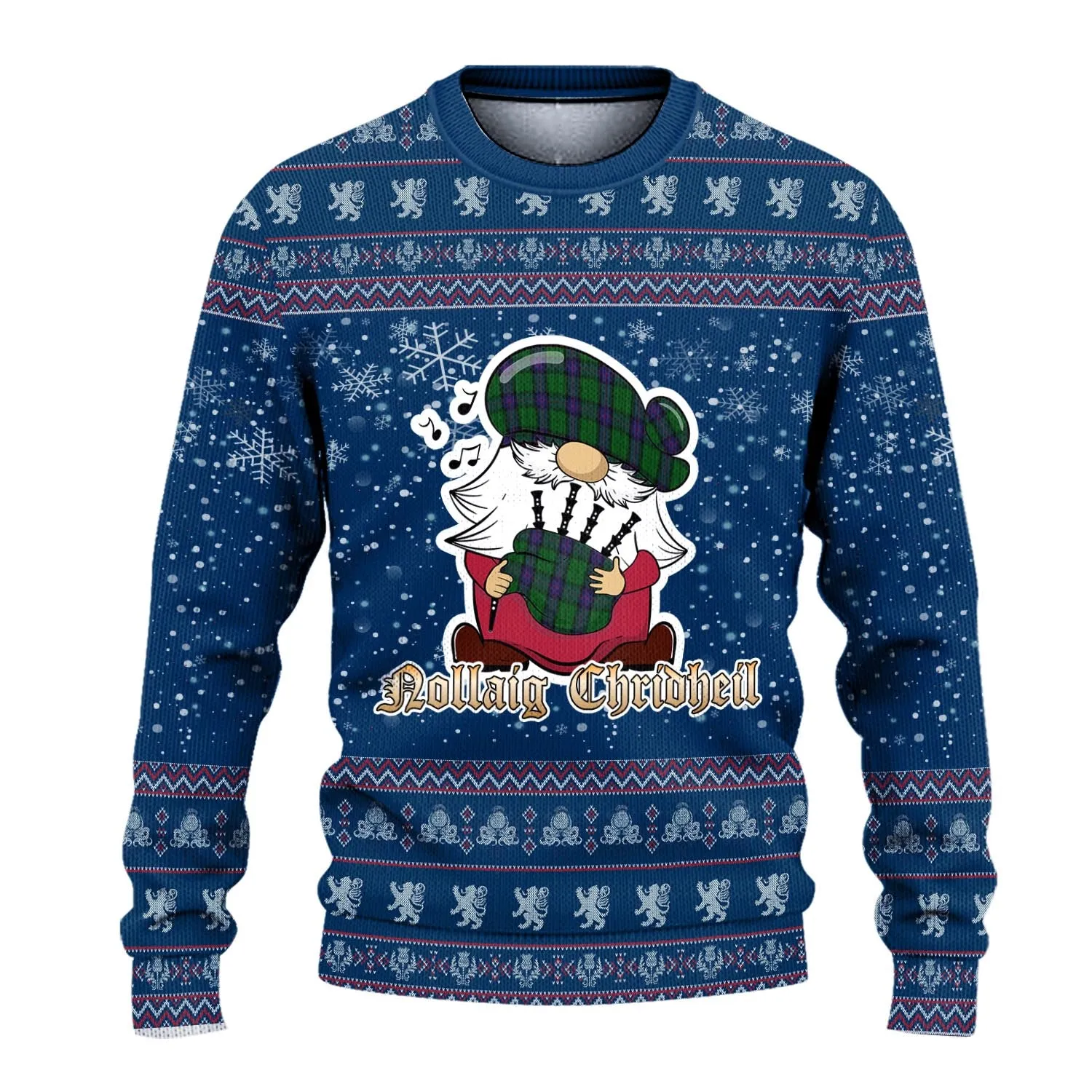 Armstrong Clan Christmas Family Ugly Sweater with Funny Gnome Playing Bagpipes