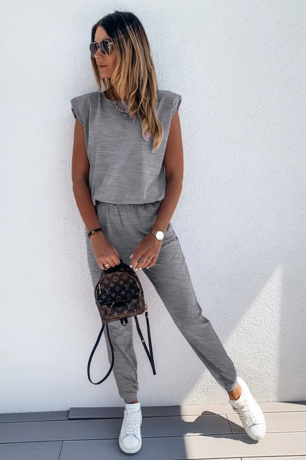 Ashlyn Padded Shoulder Top and Joggers Lounge Set