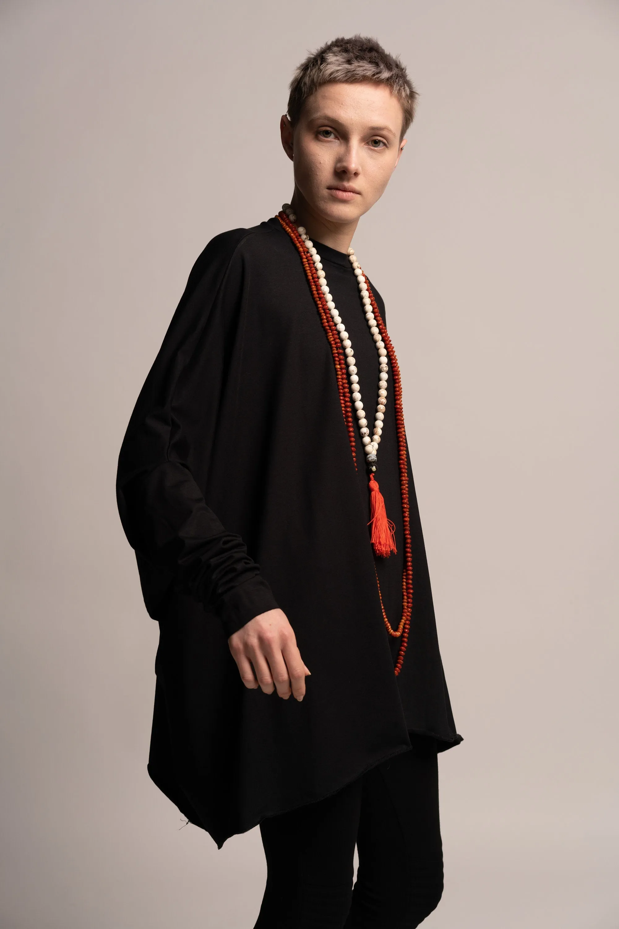 Asymmetrical Loose Black Tunic Top