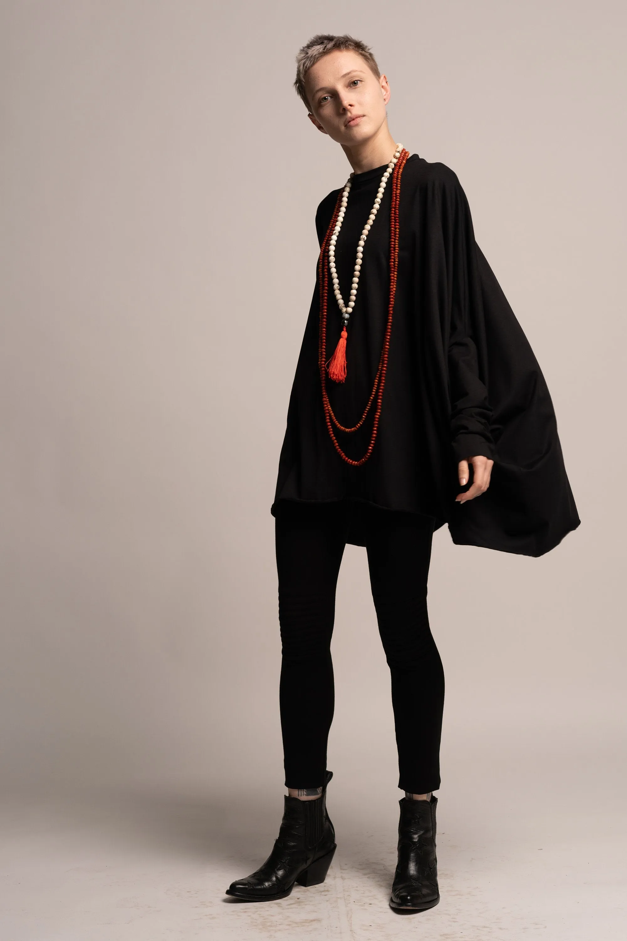 Asymmetrical Loose Black Tunic Top