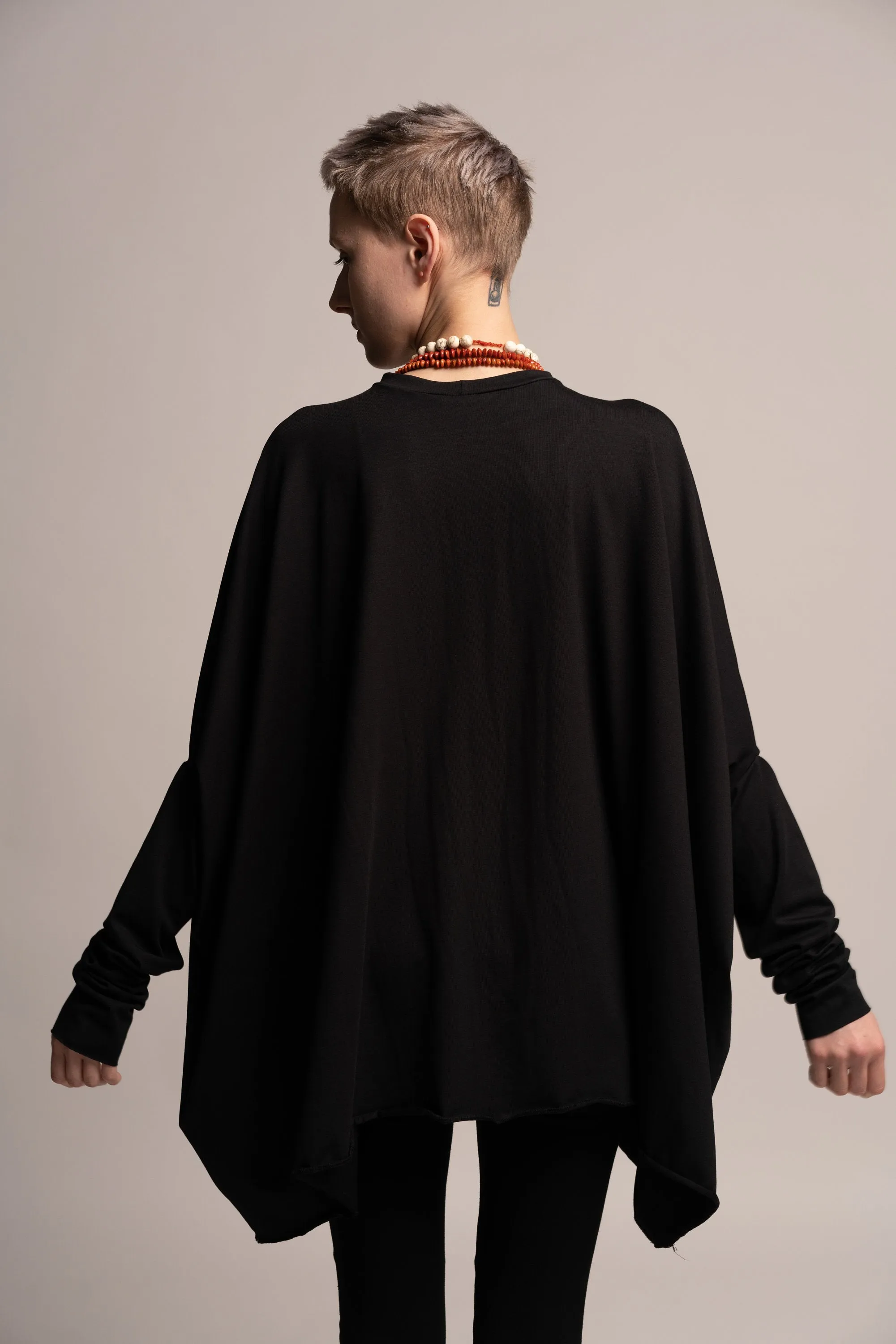 Asymmetrical Loose Black Tunic Top