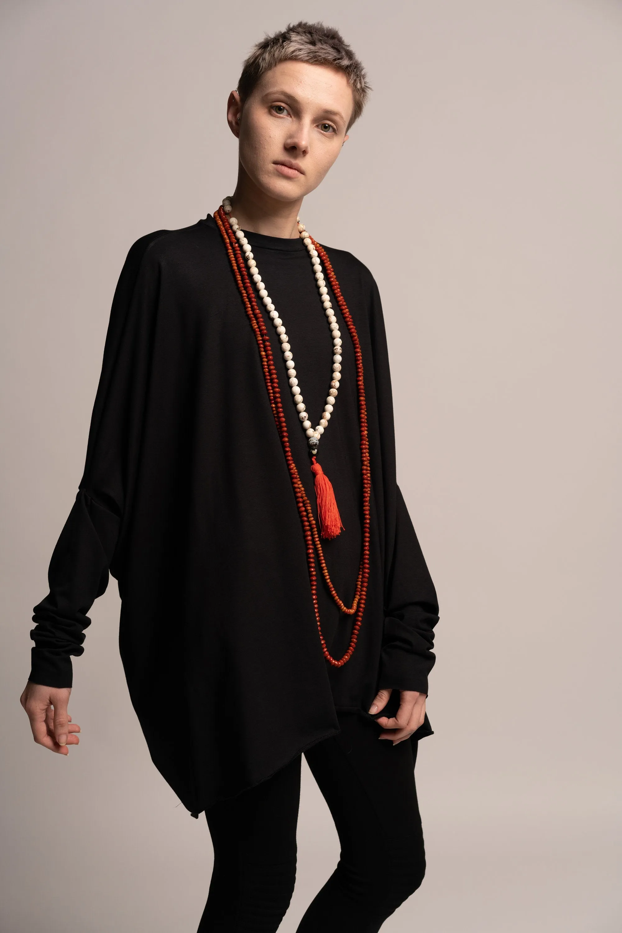 Asymmetrical Loose Black Tunic Top