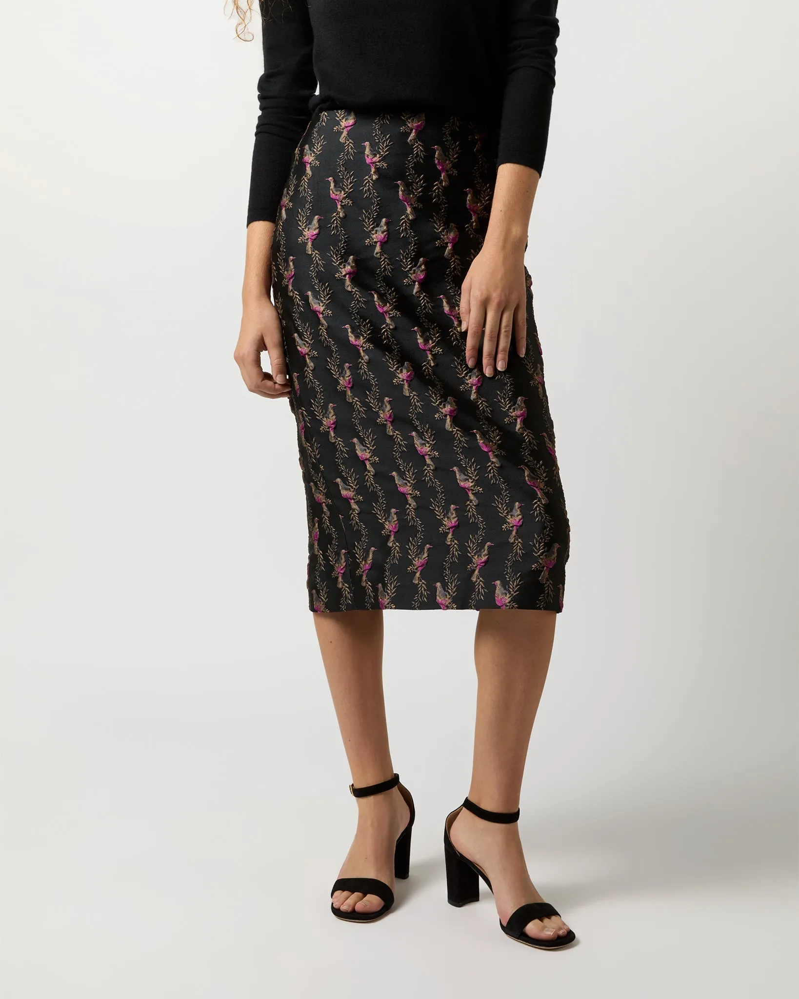 Aurora Skirt in Black/Magenta Hummingbird Matelassé