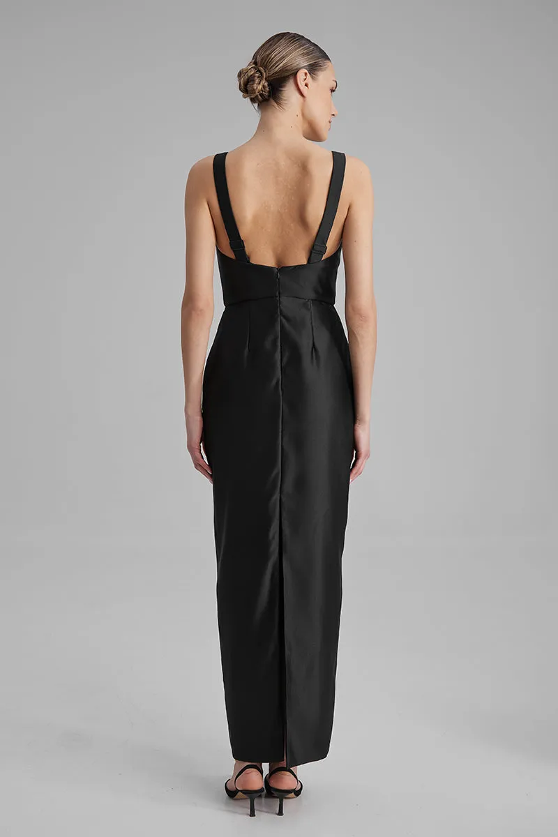 AVA BLACK AND SIDE BOW MAXI DRESS