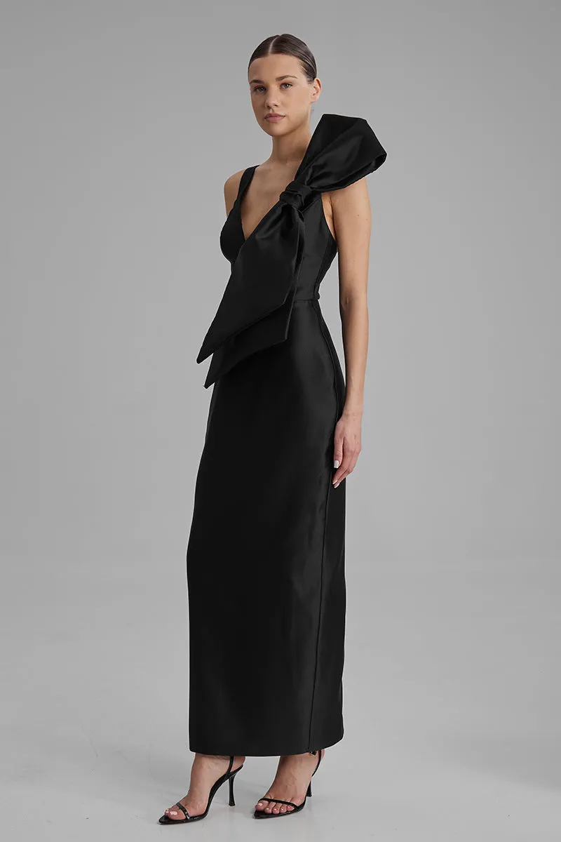 AVA BLACK AND SIDE BOW MAXI DRESS