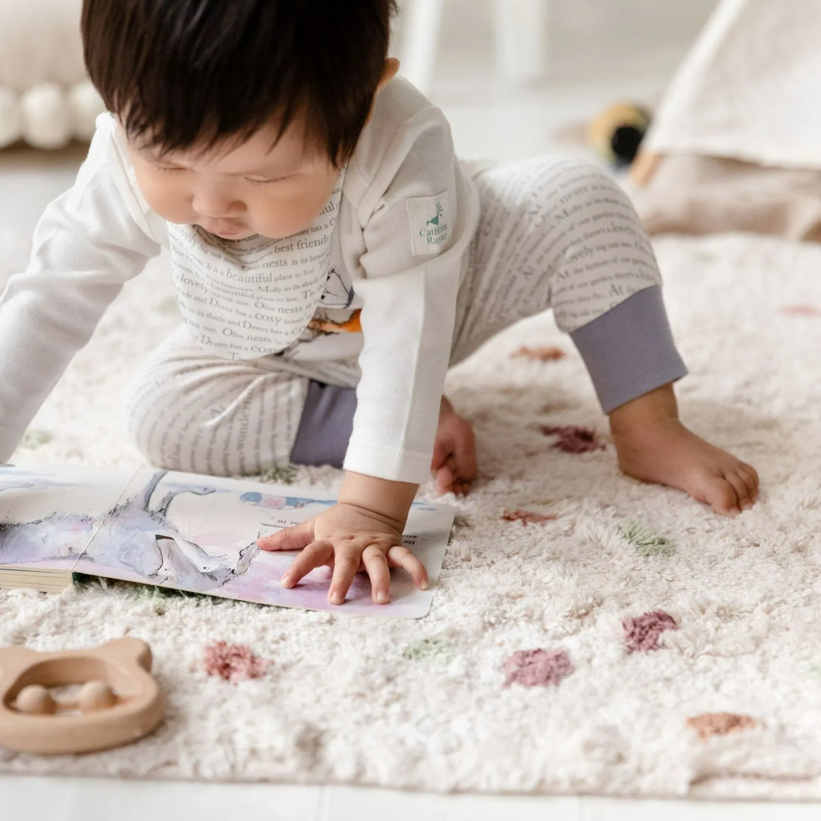 Baby Joggers - Unisex Story Print - Dusky Heather Trim