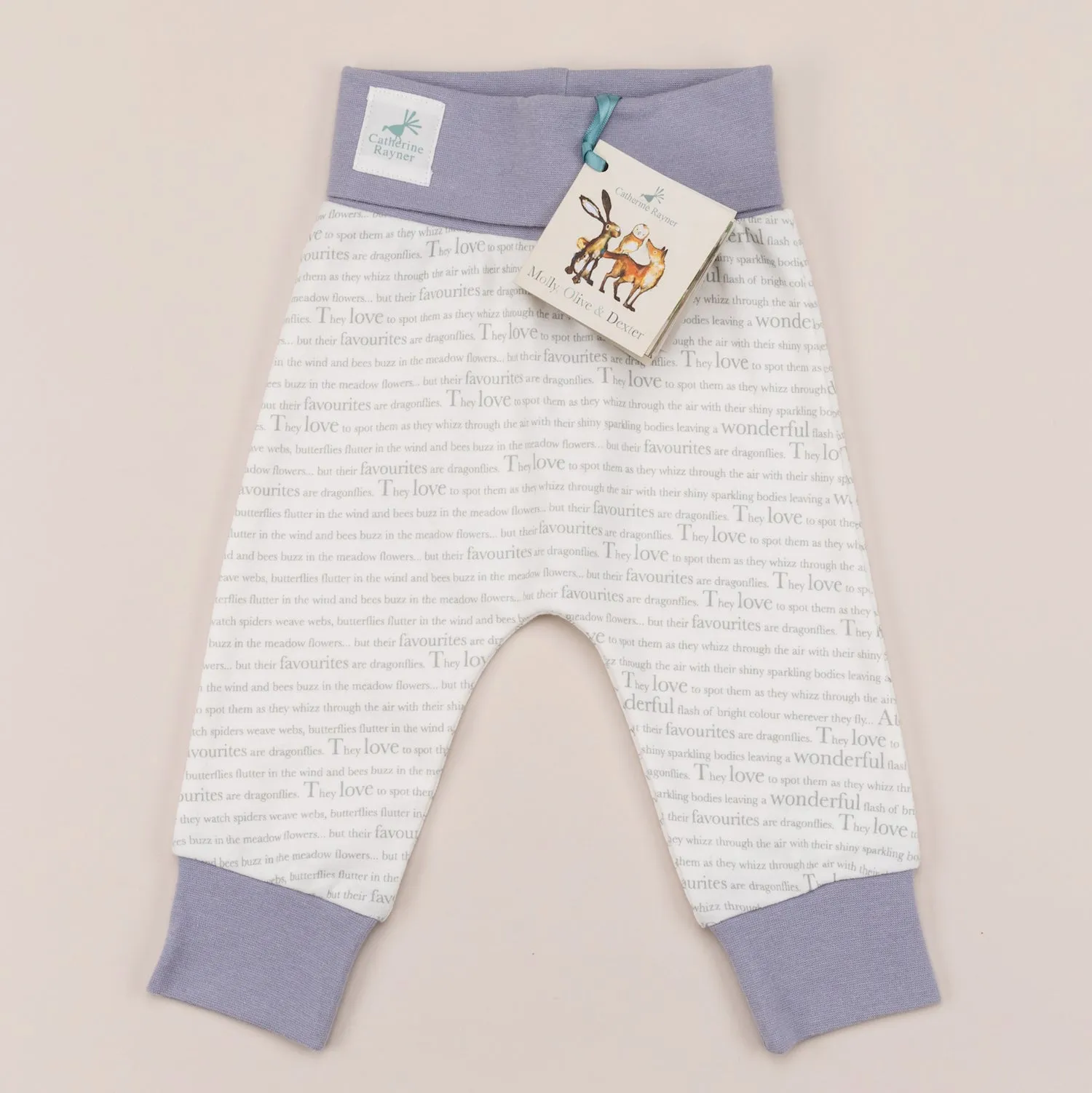 Baby Joggers - Unisex Story Print - Dusky Heather Trim