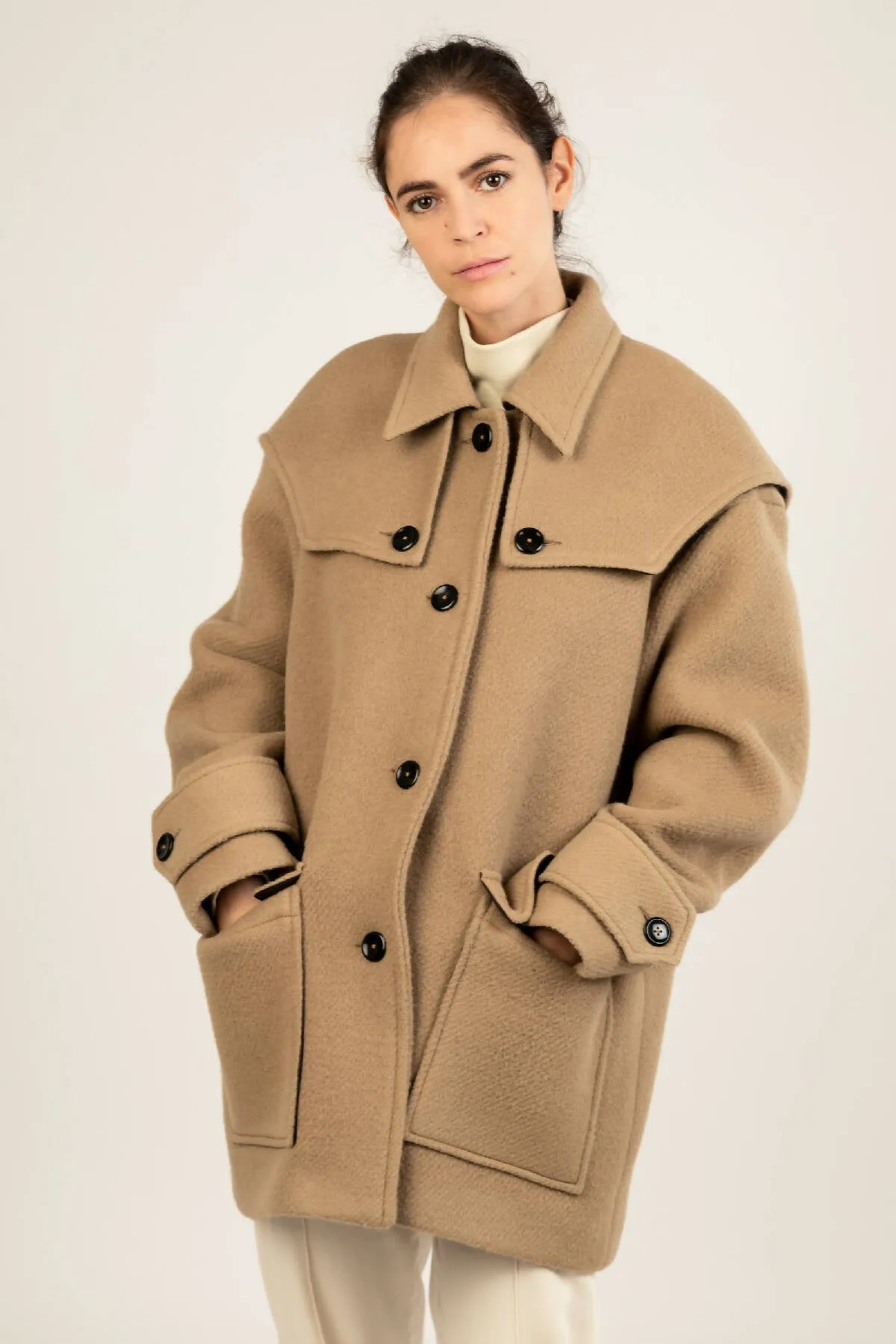 Baby Lama Wool Coat with Detachable Cape