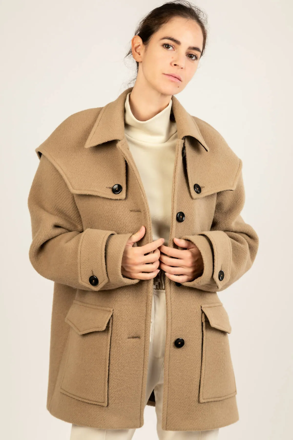 Baby Lama Wool Coat with Detachable Cape