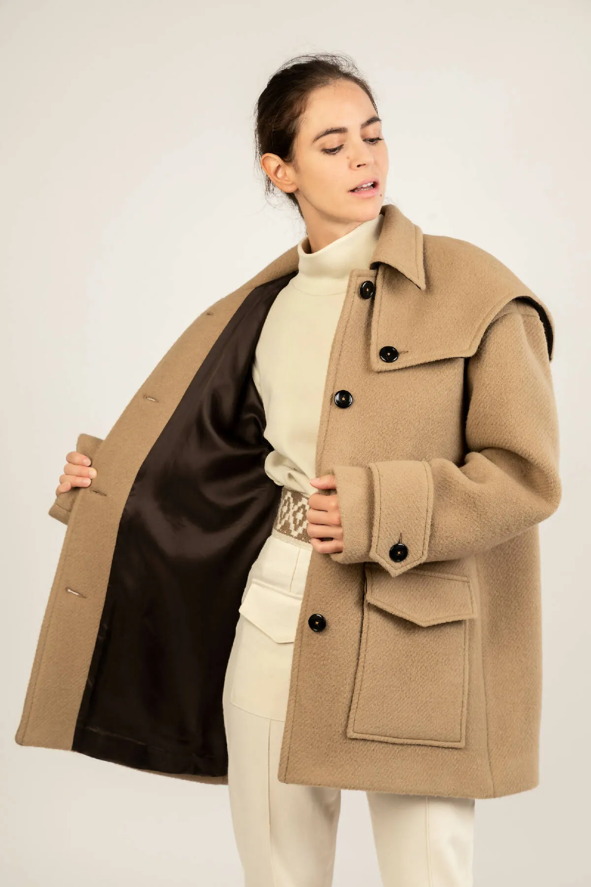 Baby Lama Wool Coat with Detachable Cape