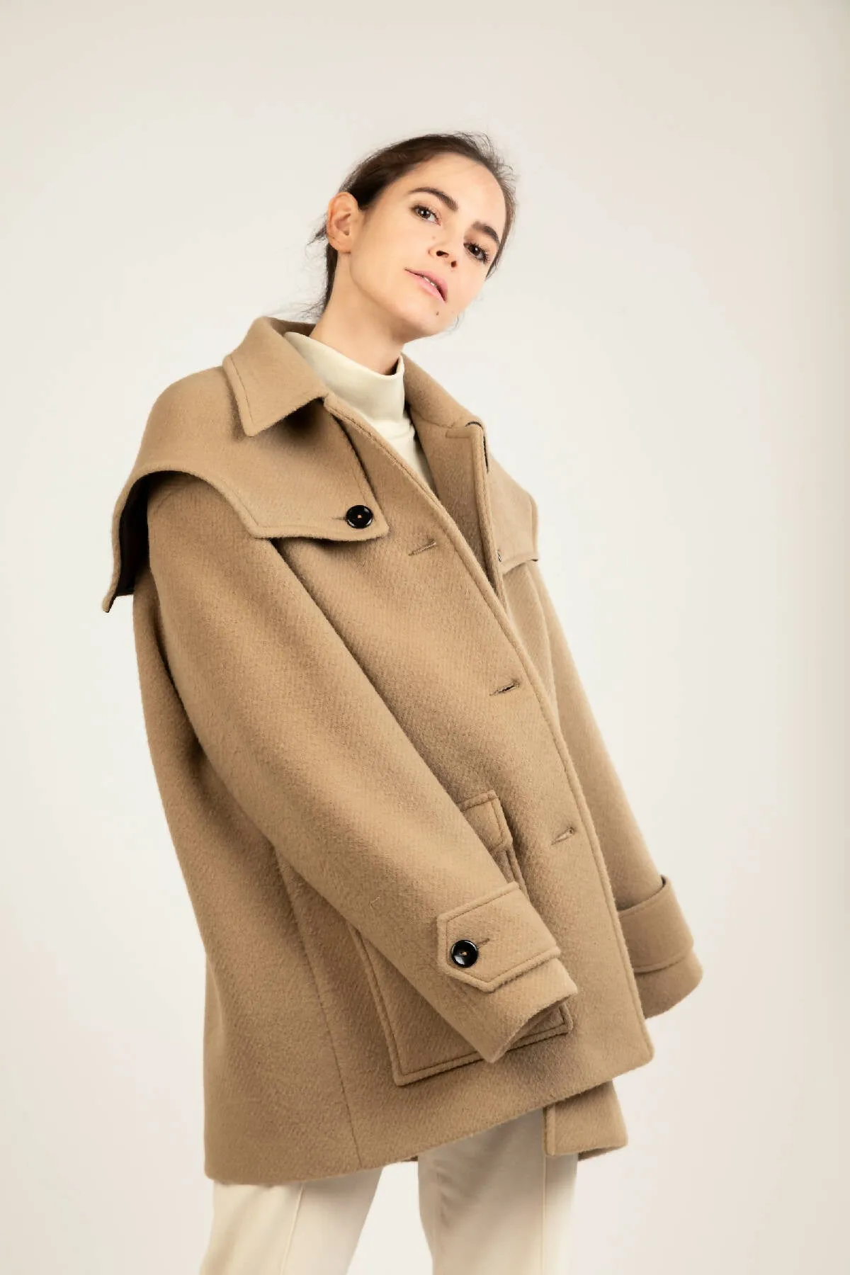 Baby Lama Wool Coat with Detachable Cape