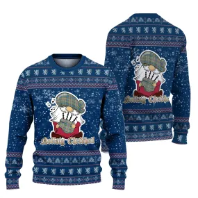 Balfour Blue Clan Christmas Family Ugly Sweater with Funny Gnome Playing Bagpipes