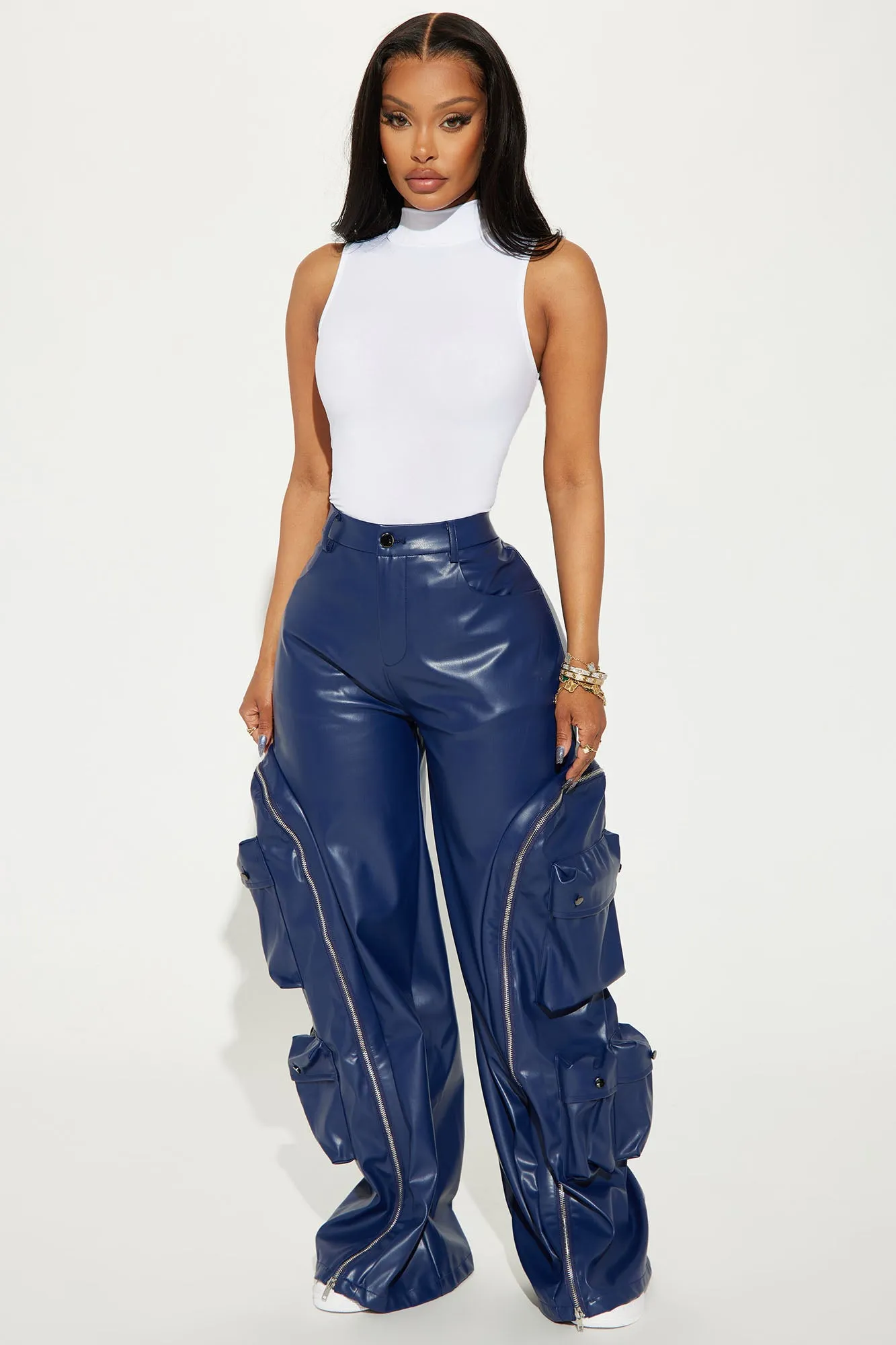 Barely Holdin' On Faux Leather Pant - Navy