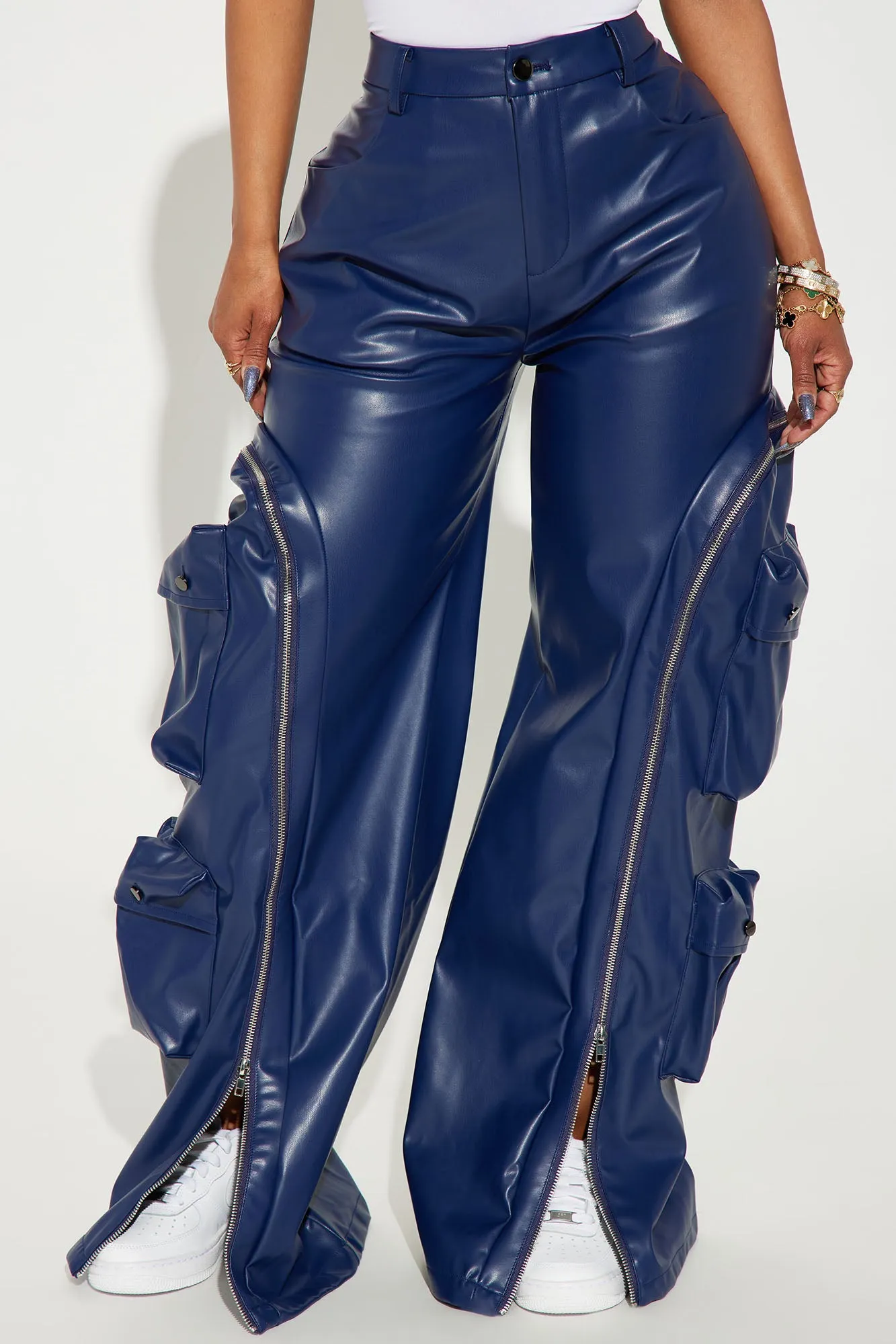 Barely Holdin' On Faux Leather Pant - Navy