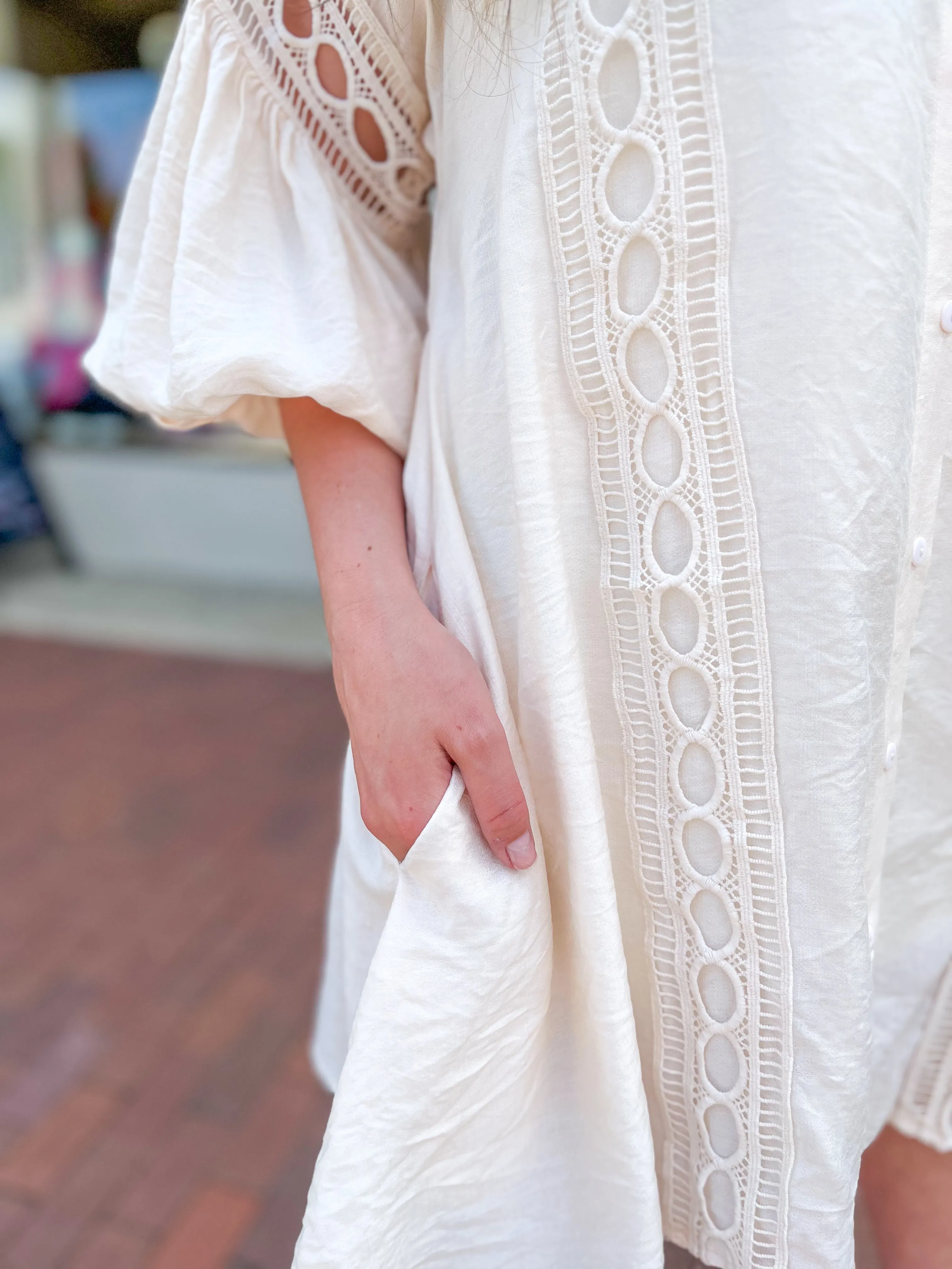 Beige Crochet Inlay Tunic Dress