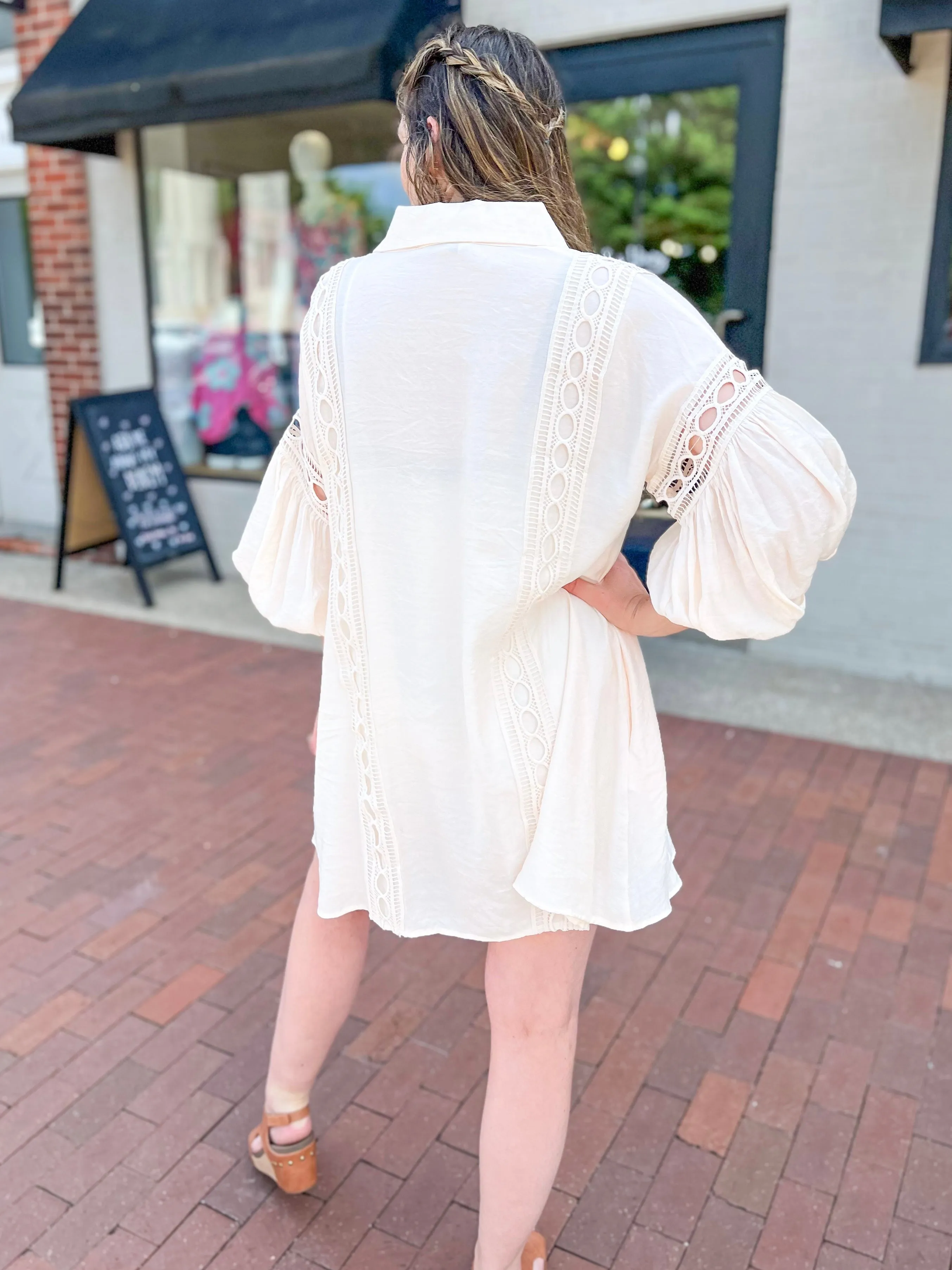 Beige Crochet Inlay Tunic Dress