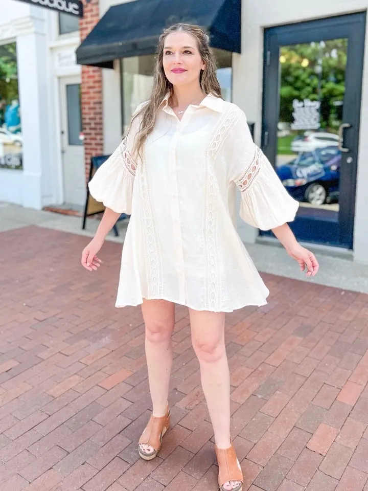 Beige Crochet Inlay Tunic Dress