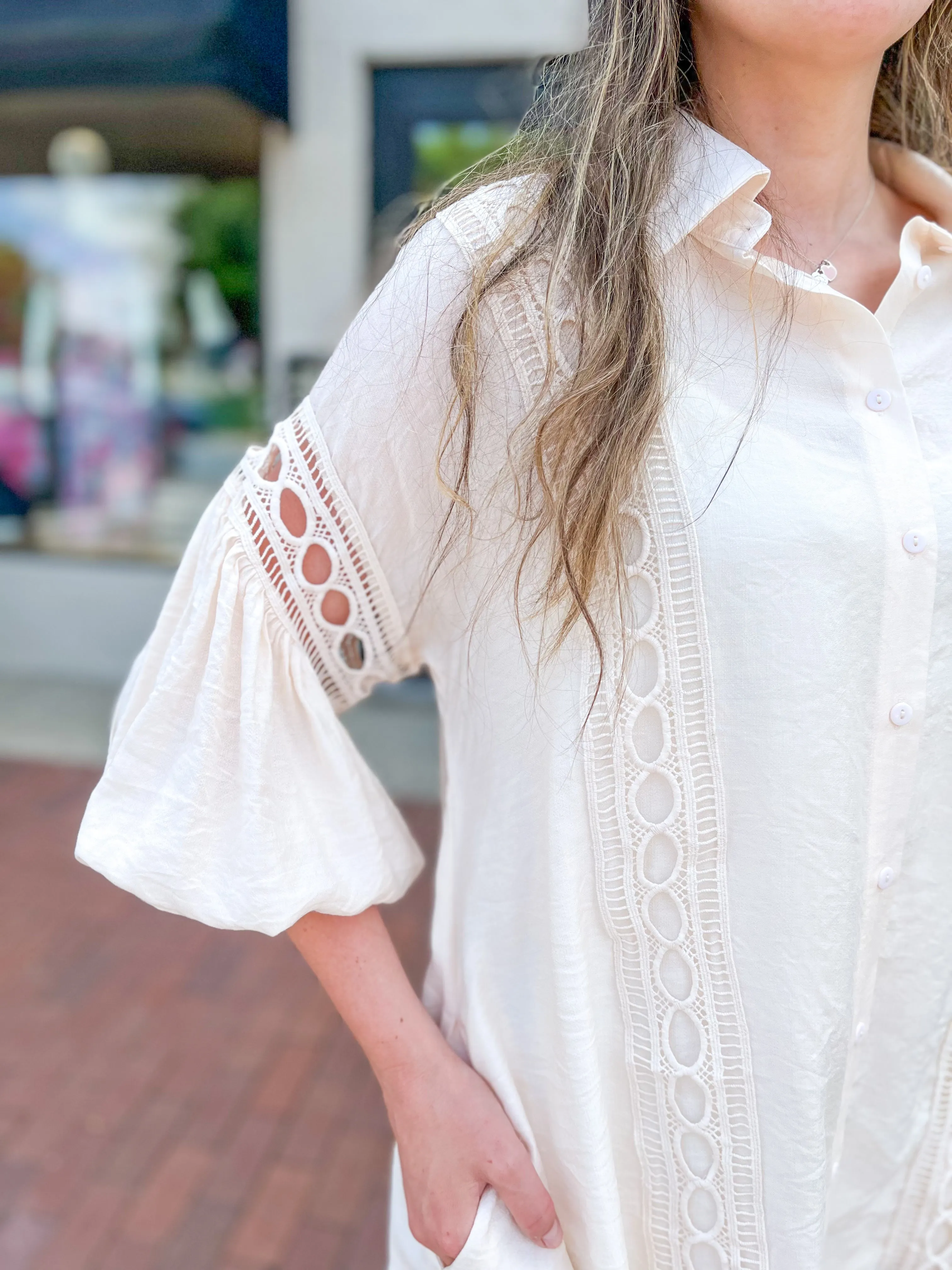 Beige Crochet Inlay Tunic Dress