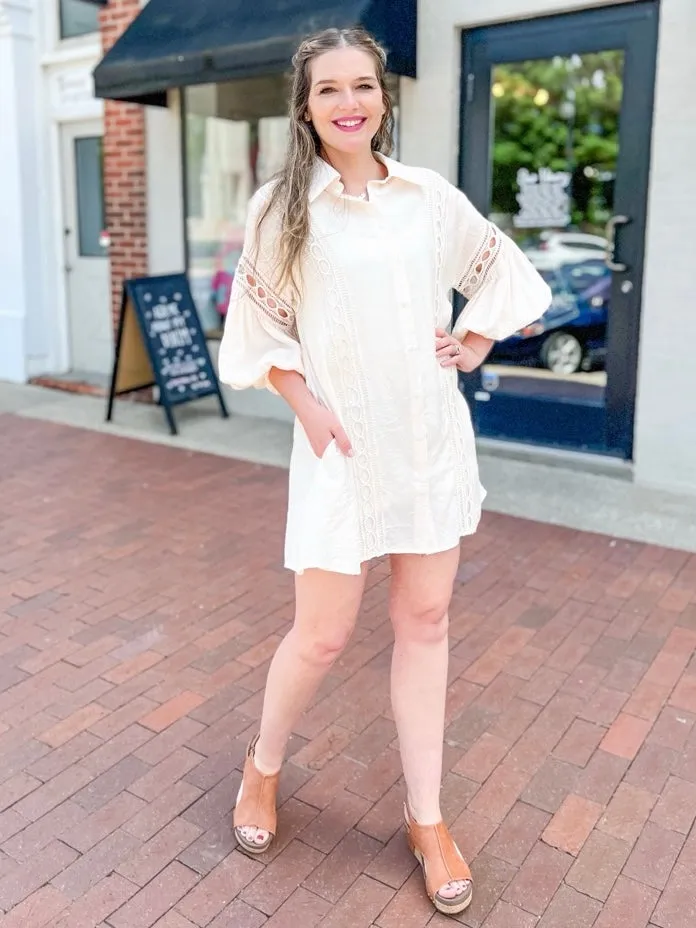 Beige Crochet Inlay Tunic Dress