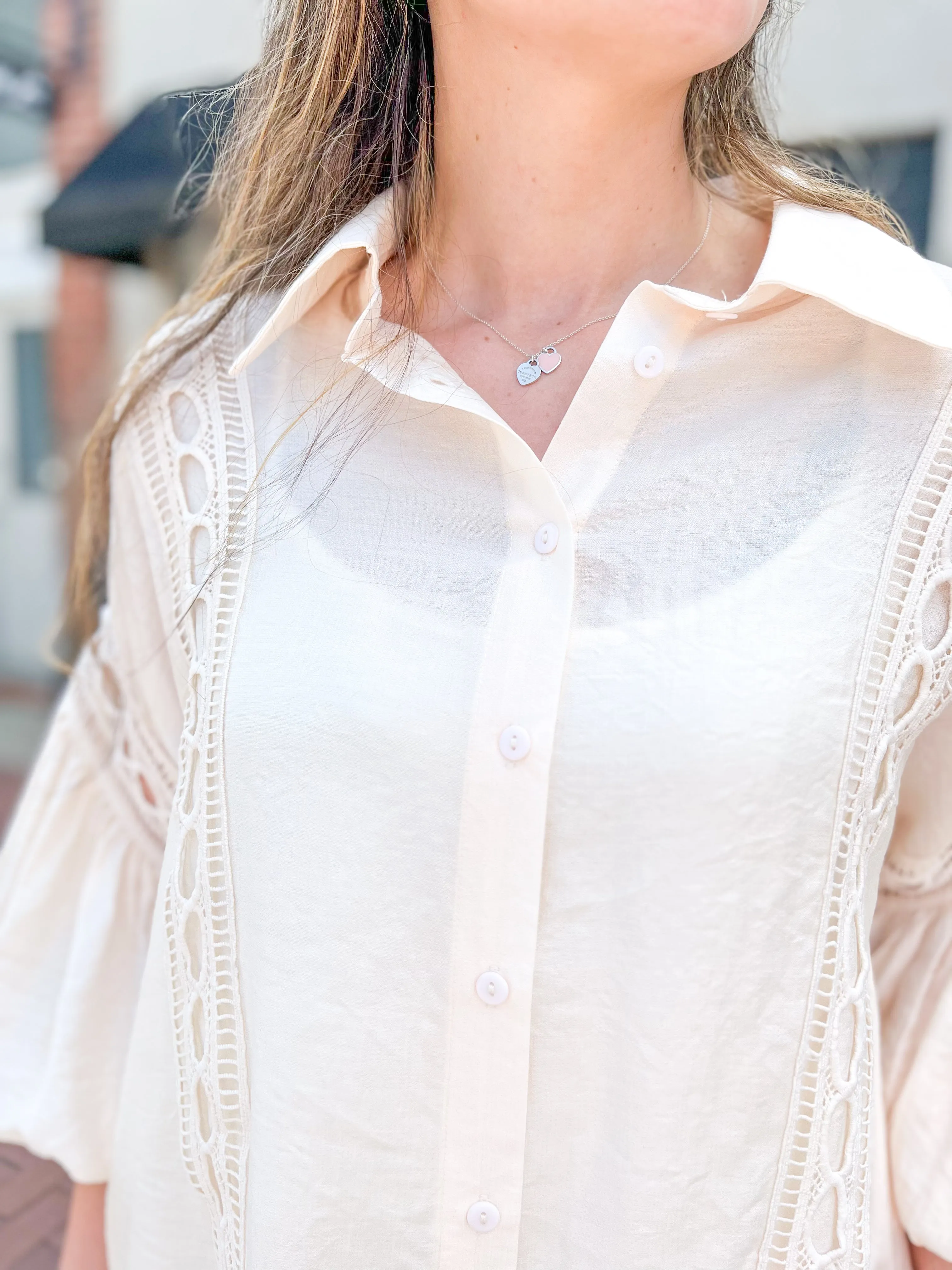 Beige Crochet Inlay Tunic Dress