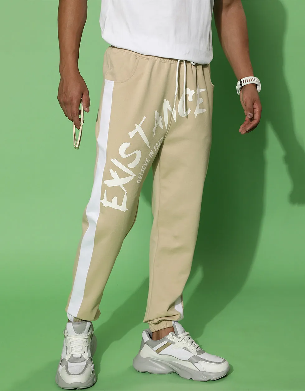 Beige Graphic Printed Joggers