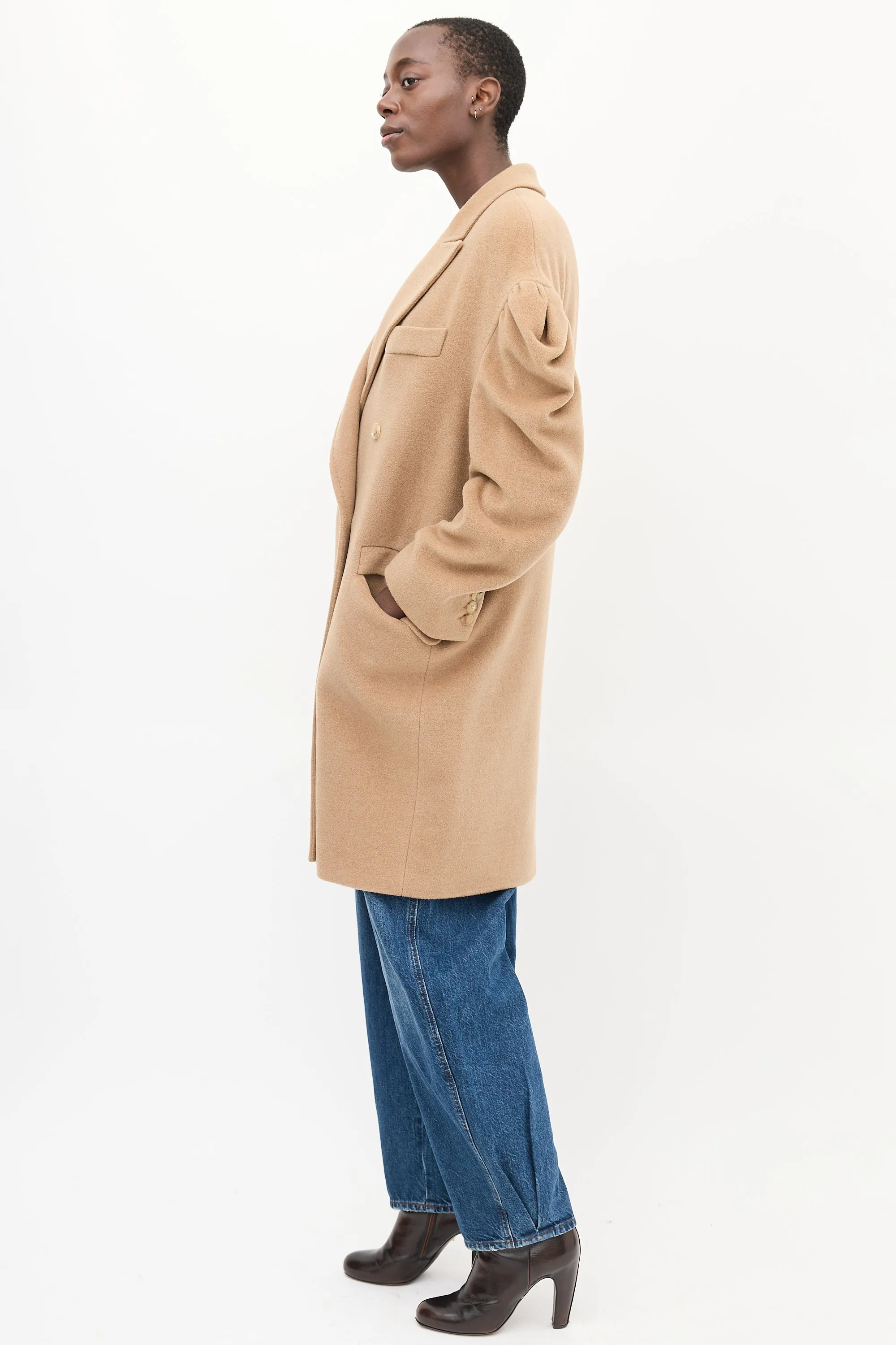 Beige Wool Puff Sleeve Coat