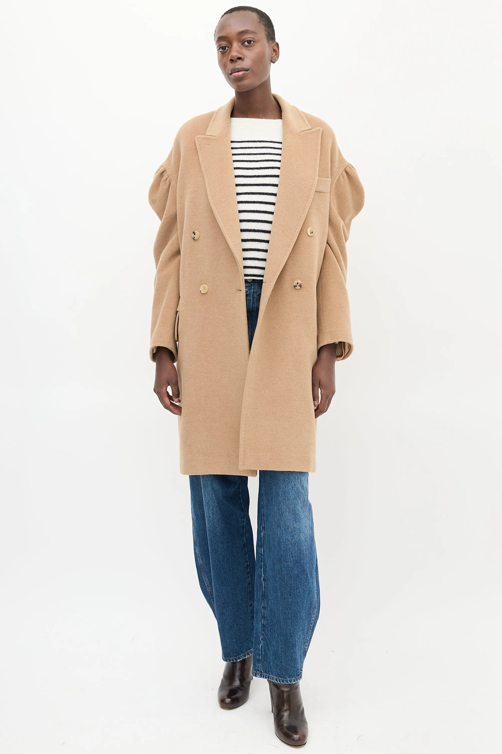 Beige Wool Puff Sleeve Coat