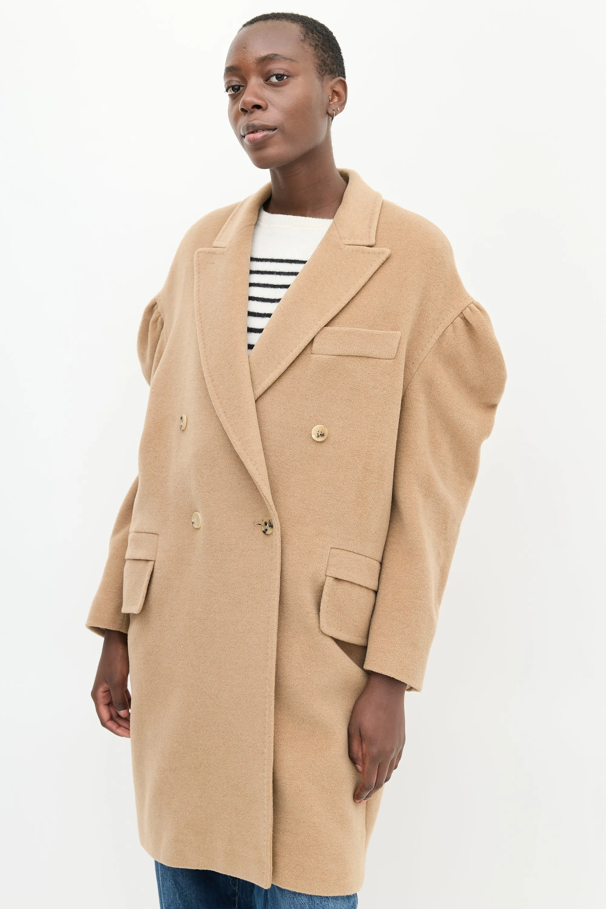 Beige Wool Puff Sleeve Coat