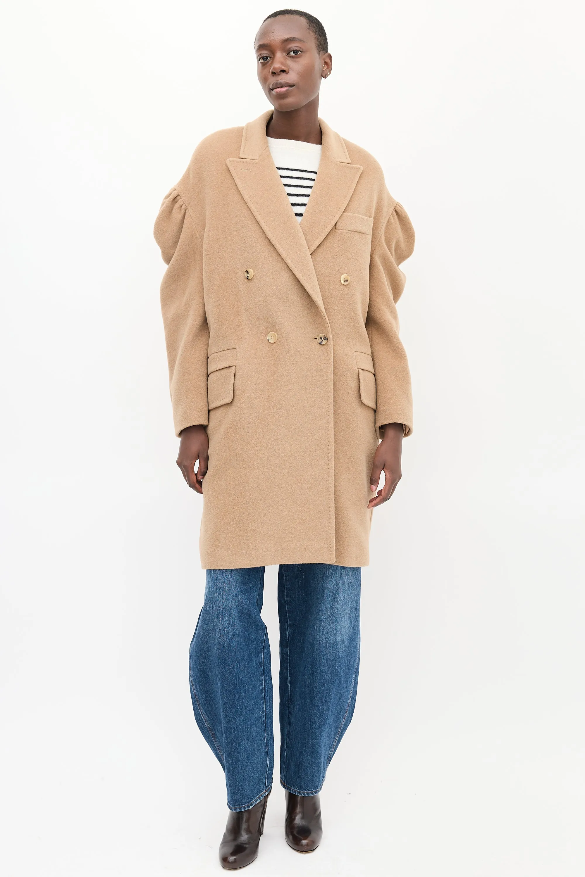 Beige Wool Puff Sleeve Coat