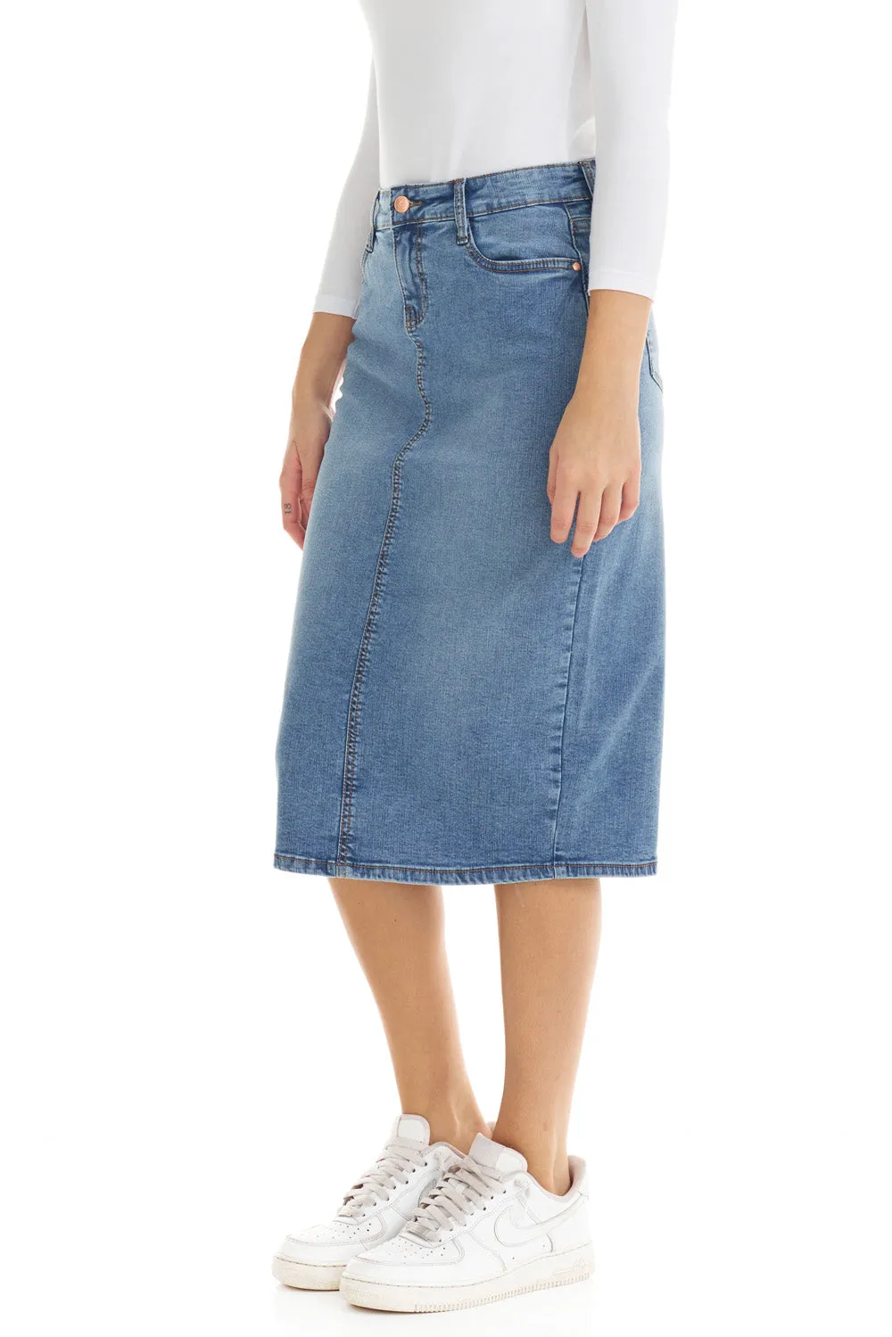 Below knee length midi jean skirt 'Milan'