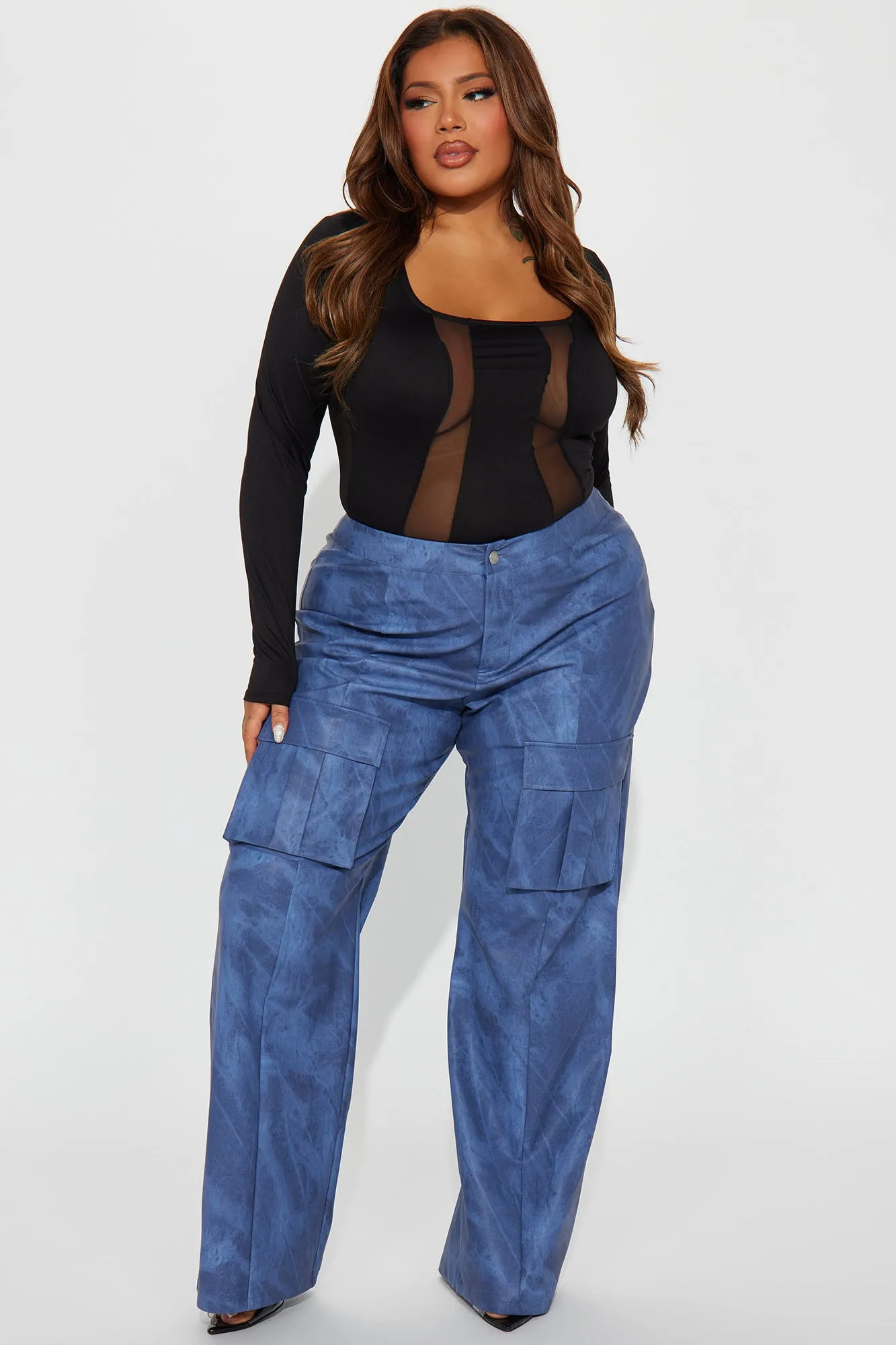 Billie Washed Faux Leather Cargo Pant - Navy