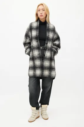 Black & White Plaid Wool Coat