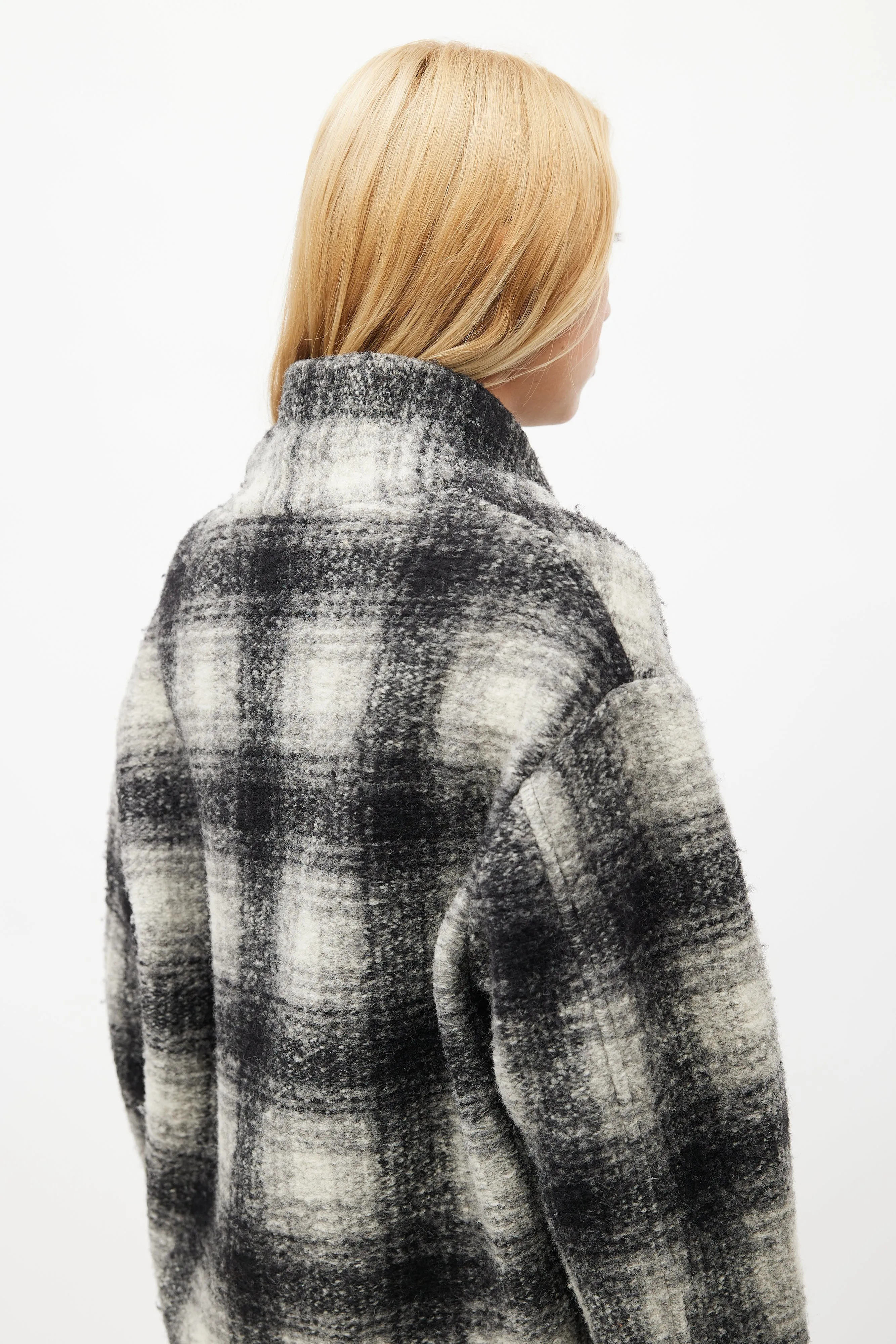 Black & White Plaid Wool Coat