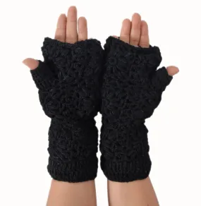 Black Fingerless Woolen Gloves Mitten Hand Warmer- GLOVE100BLK