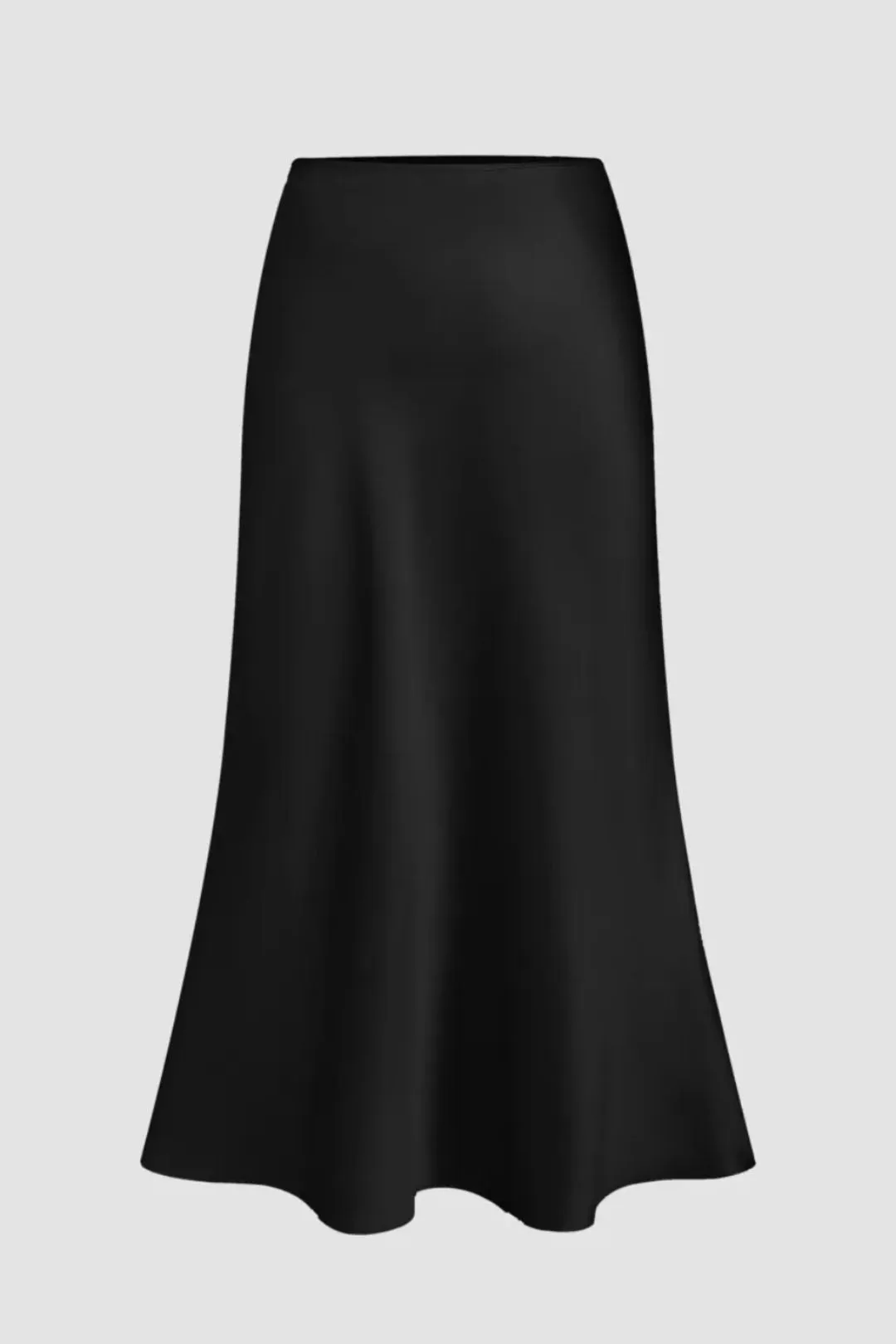 Black Satin High Rise Midi Skirt