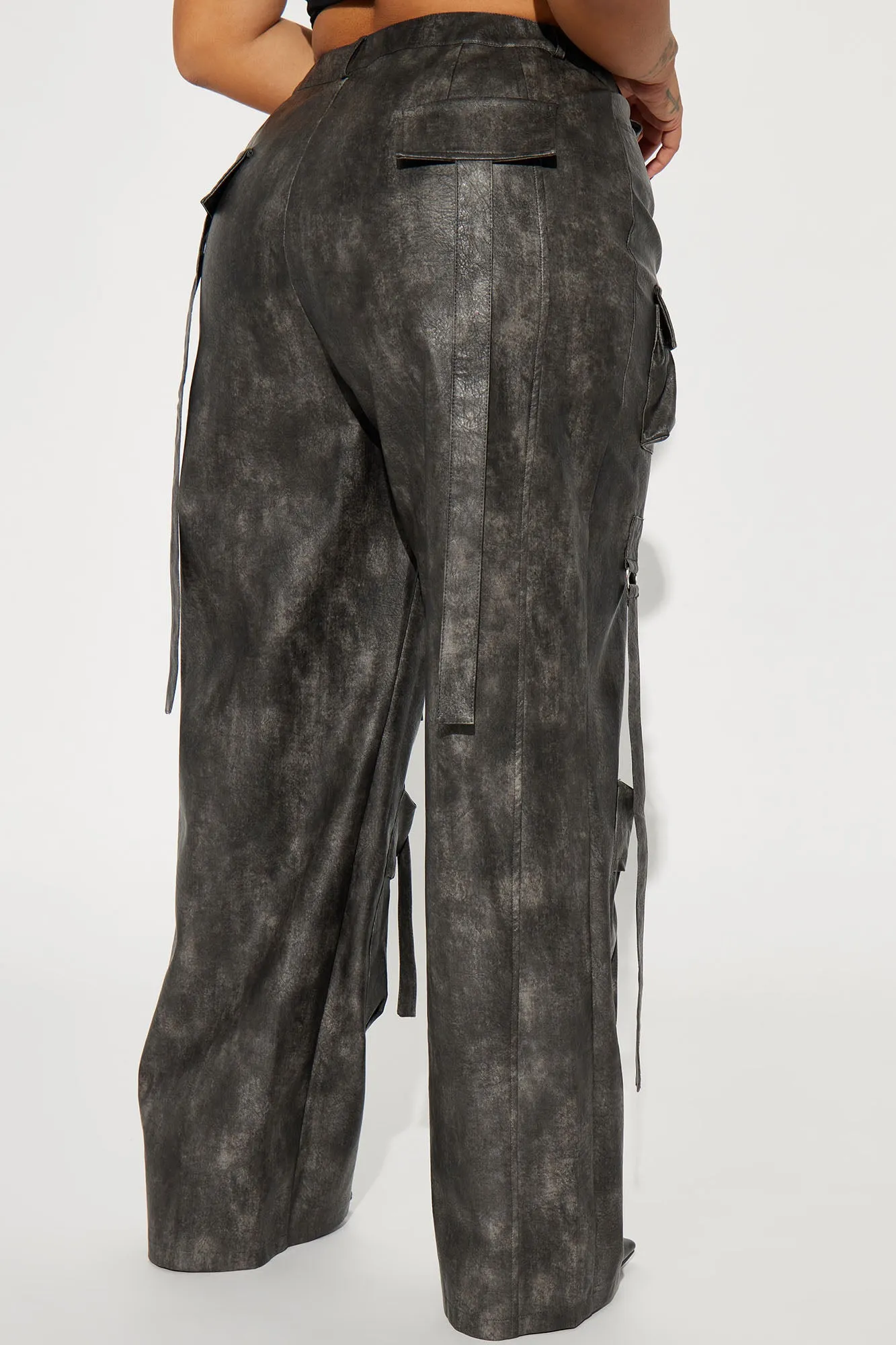 Blade Washed Faux Leather Cargo Pant - Charcoal