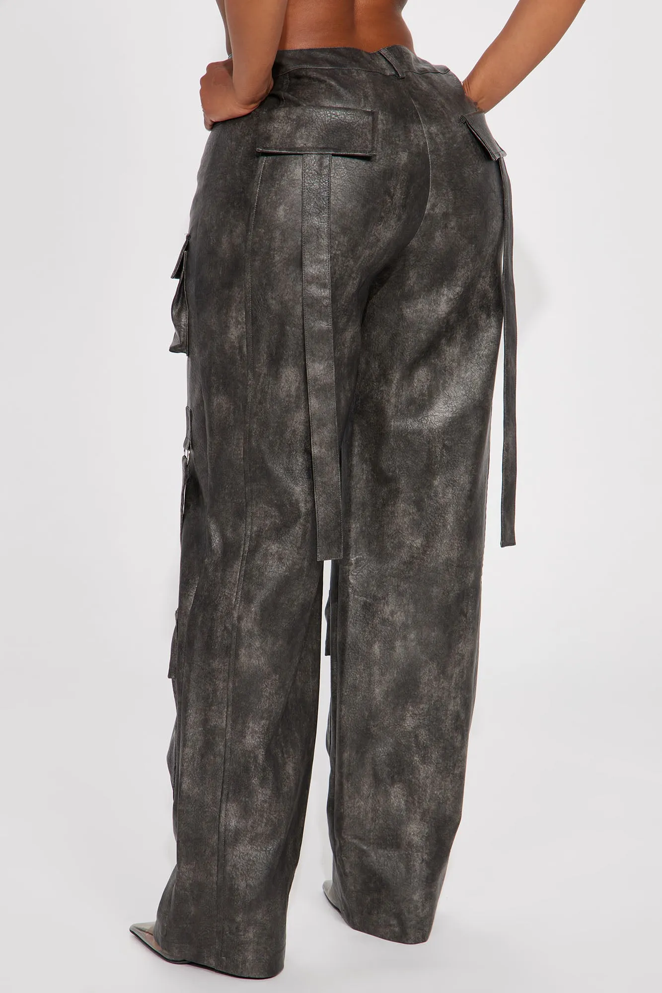 Blade Washed Faux Leather Cargo Pant - Charcoal