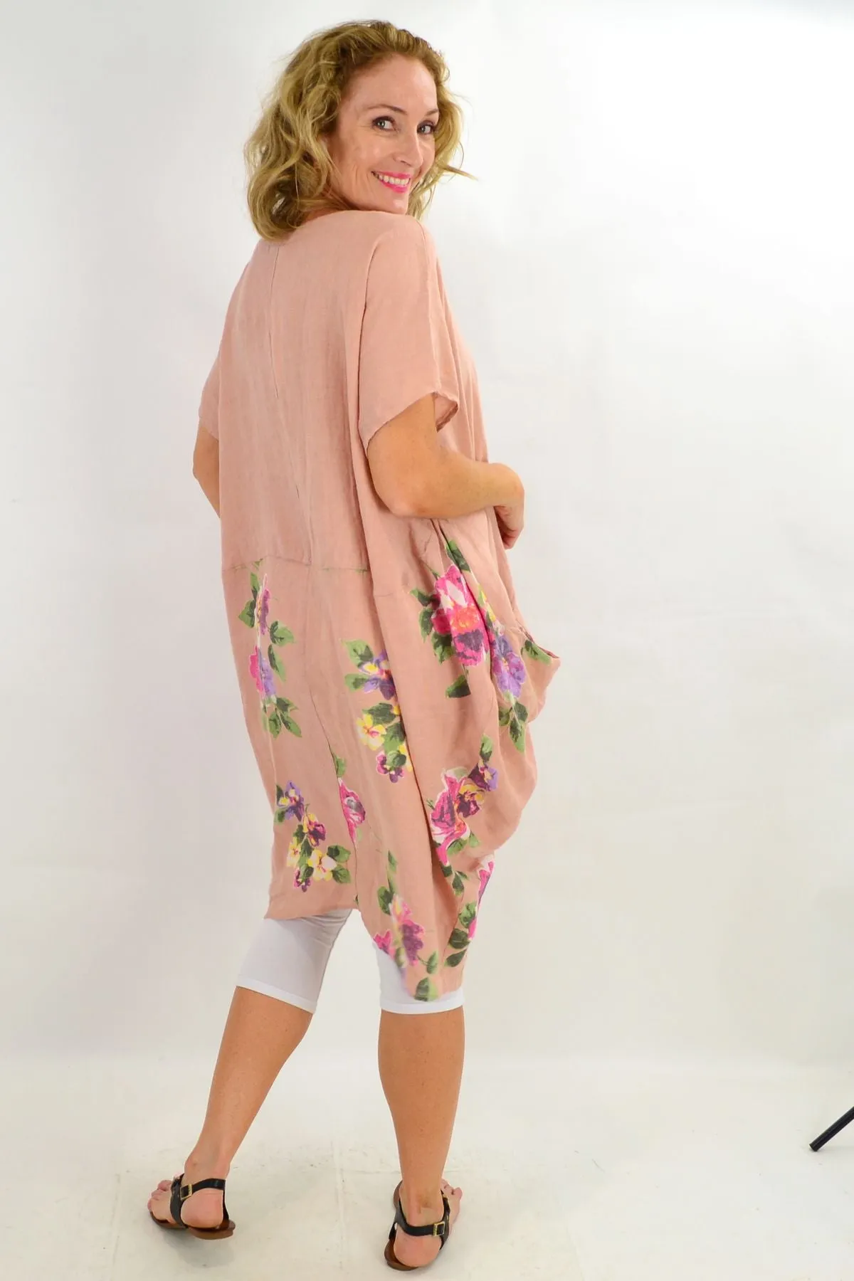 Blush Hibiscus Linen Tunic Dress