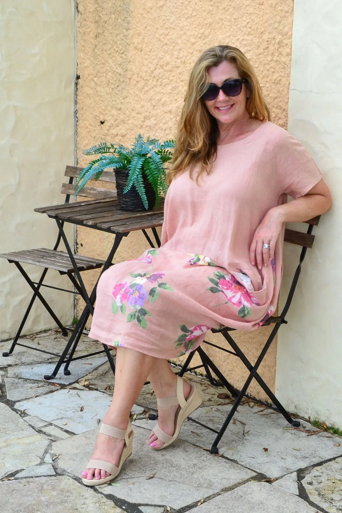 Blush Hibiscus Linen Tunic Dress