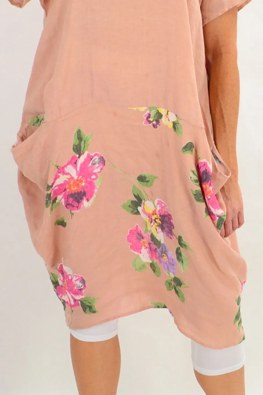 Blush Hibiscus Linen Tunic Dress