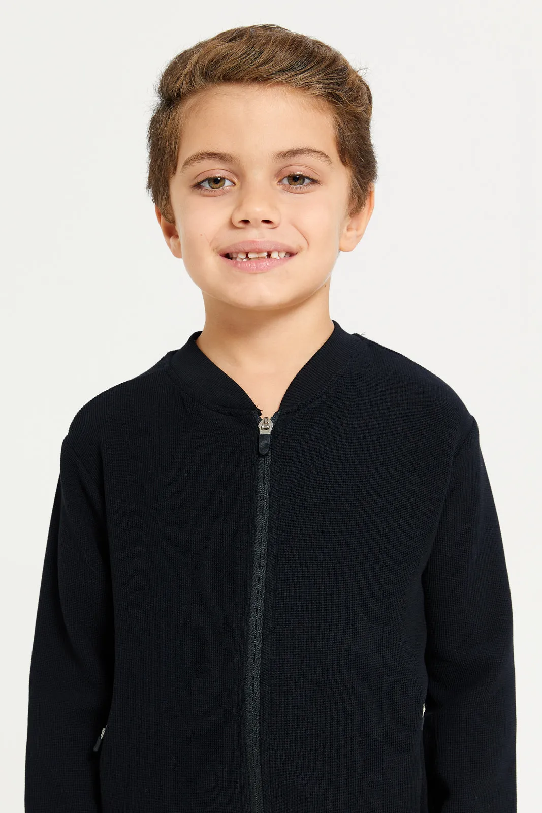 Boys Black Baseball Collar Sweatshirt