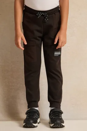 Boys Black Nylon Jog Pants