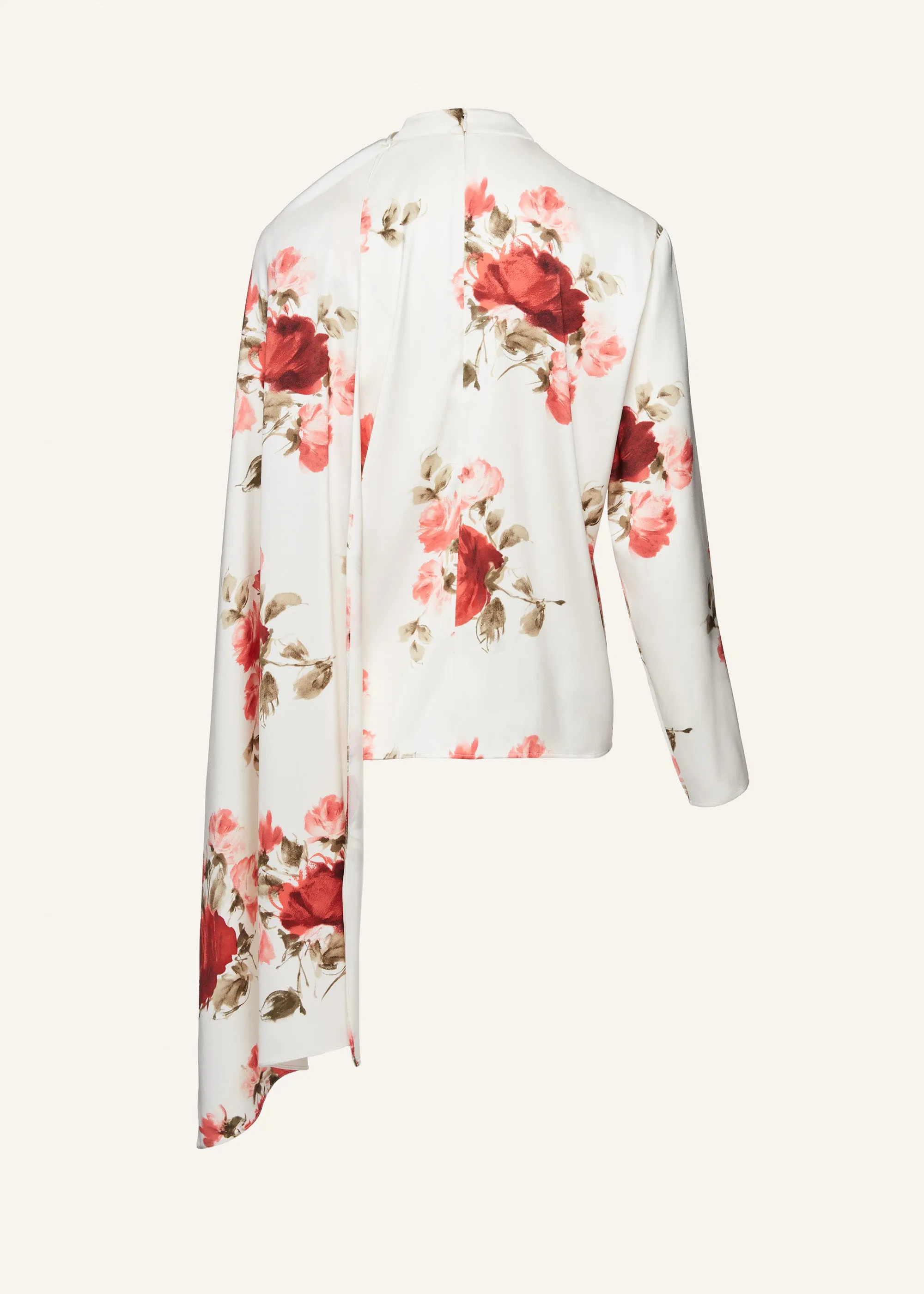 Cape-effect silk blouse in cream print