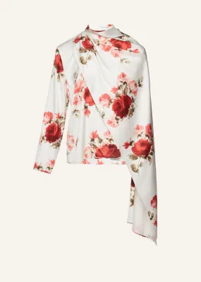 Cape-effect silk blouse in cream print