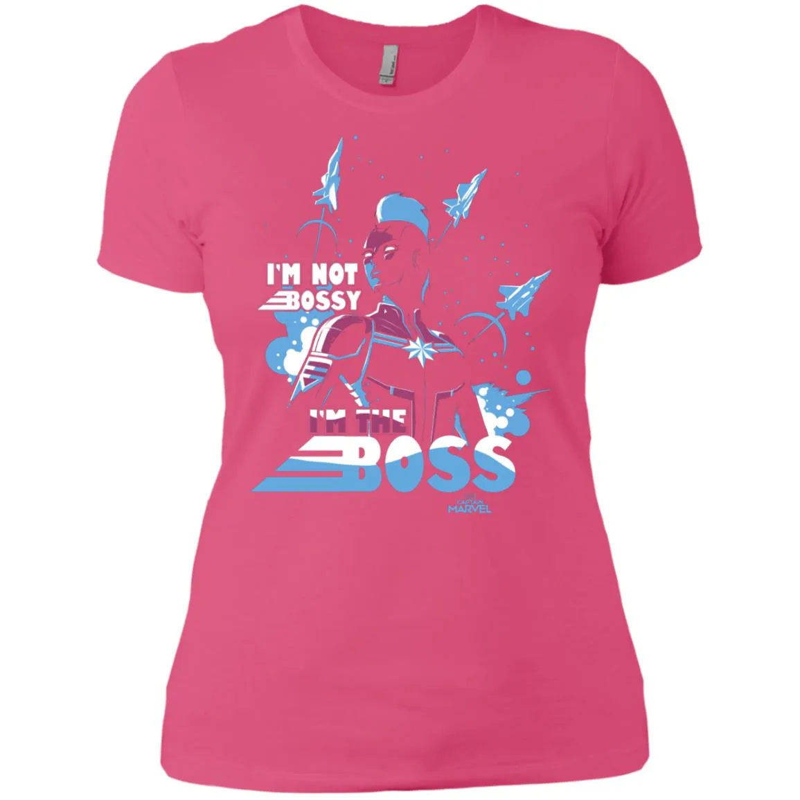 Captain Marvel I'm The Boss Space Blue Red Women Cotton T-Shirt