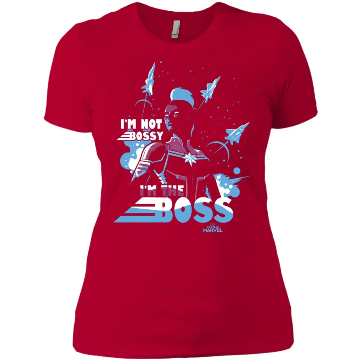 Captain Marvel I'm The Boss Space Blue Red Women Cotton T-Shirt