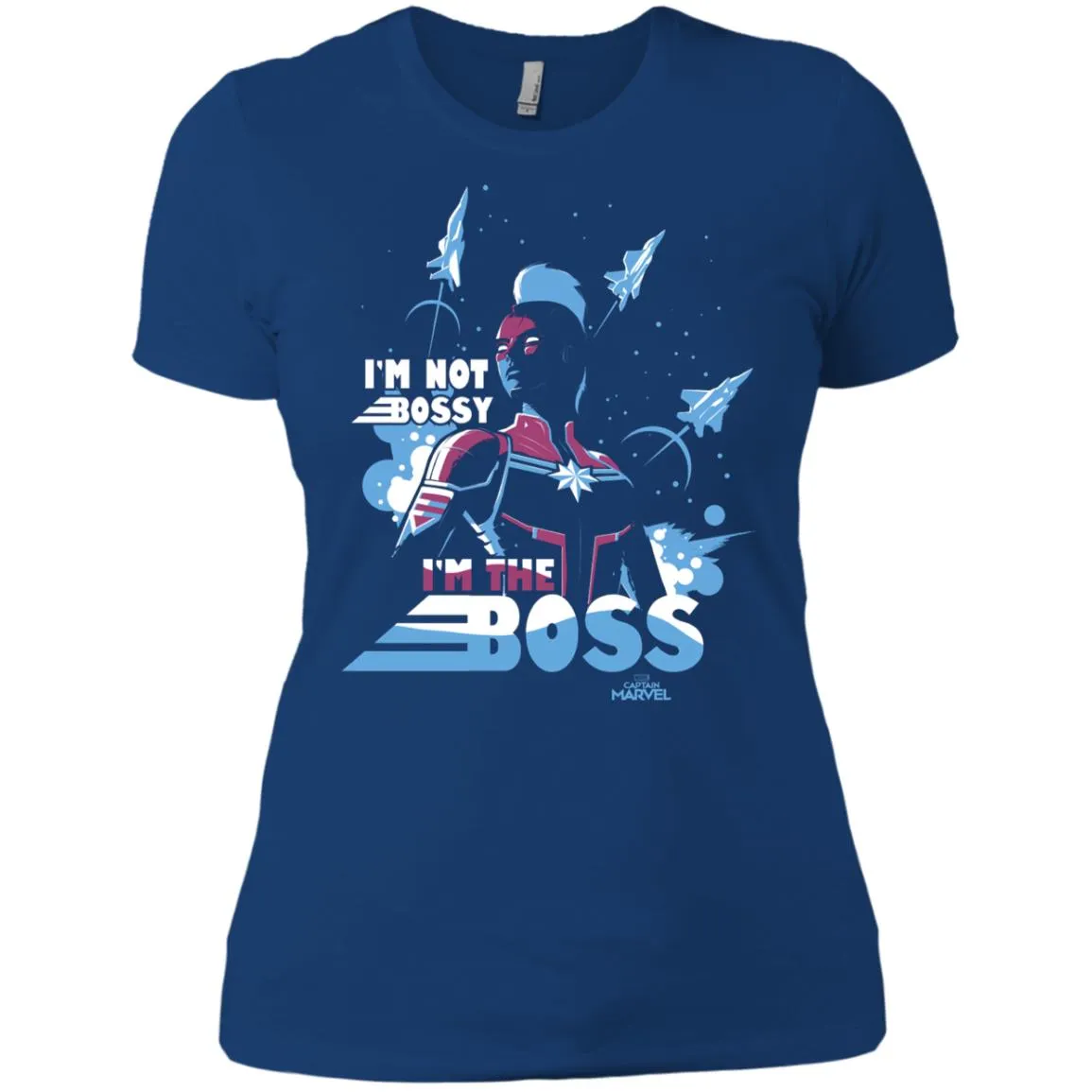 Captain Marvel I'm The Boss Space Blue Red Women Cotton T-Shirt