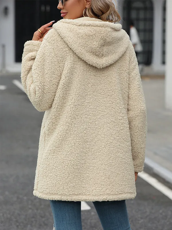 Cardigan Hooded Zipper Loose Plush Jacket