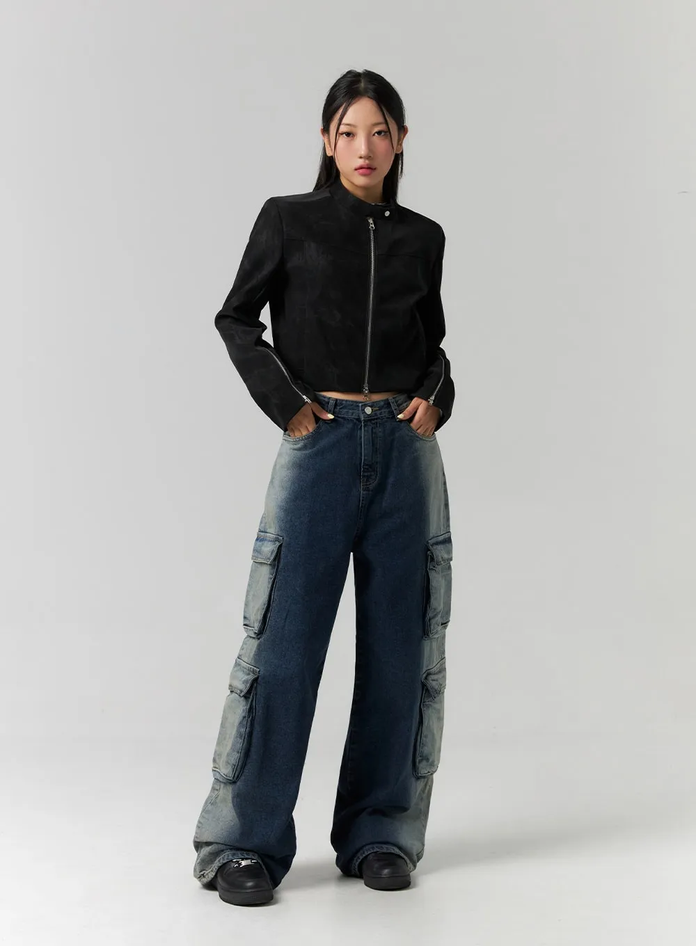 Cargo Gradation Wide Leg Jeans CS320