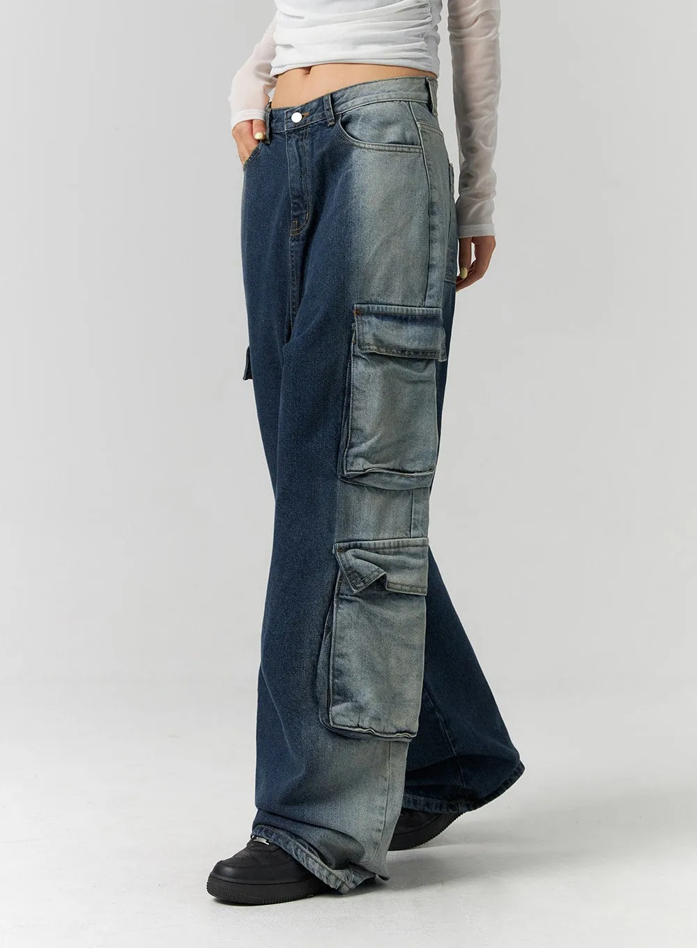 Cargo Gradation Wide Leg Jeans CS320